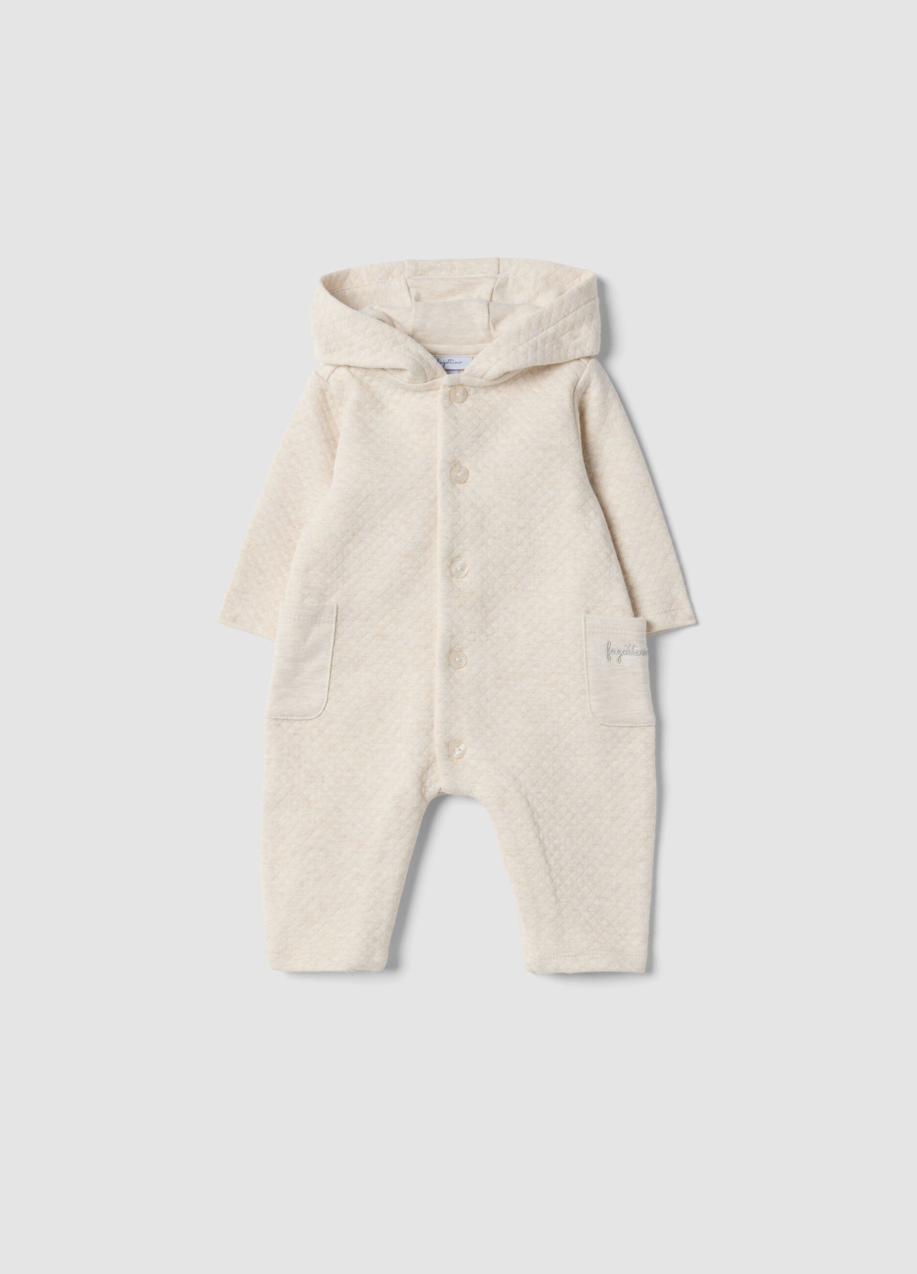 Tutina beige con cappuccio in misto cotone organico