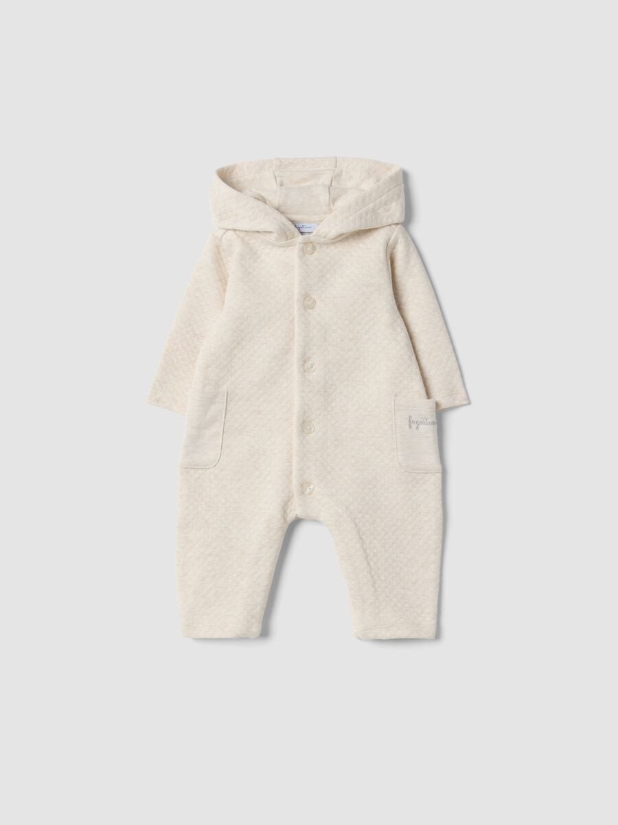 Tutina beige con cappuccio in misto cotone organico_0