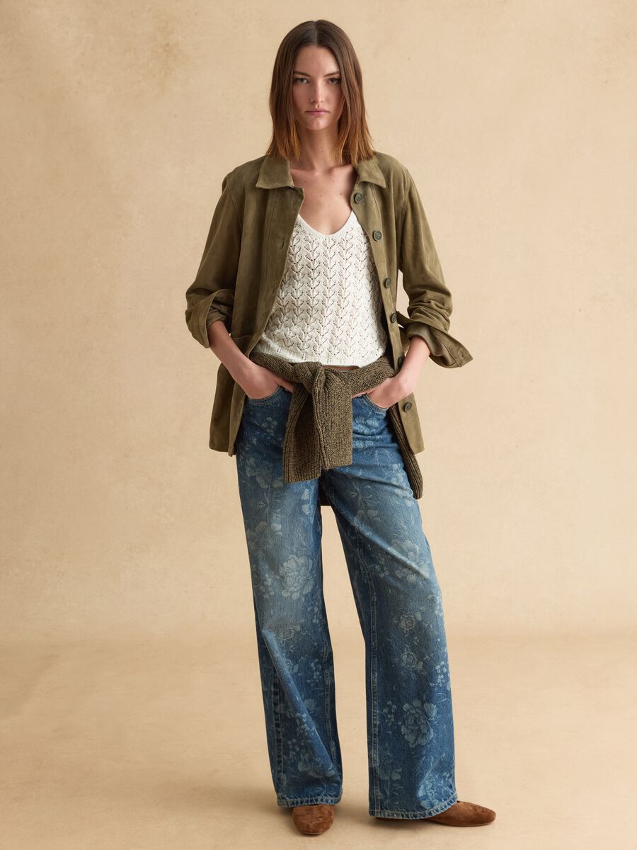 Giacca in vera pelle verde regular fit con bottoni_2