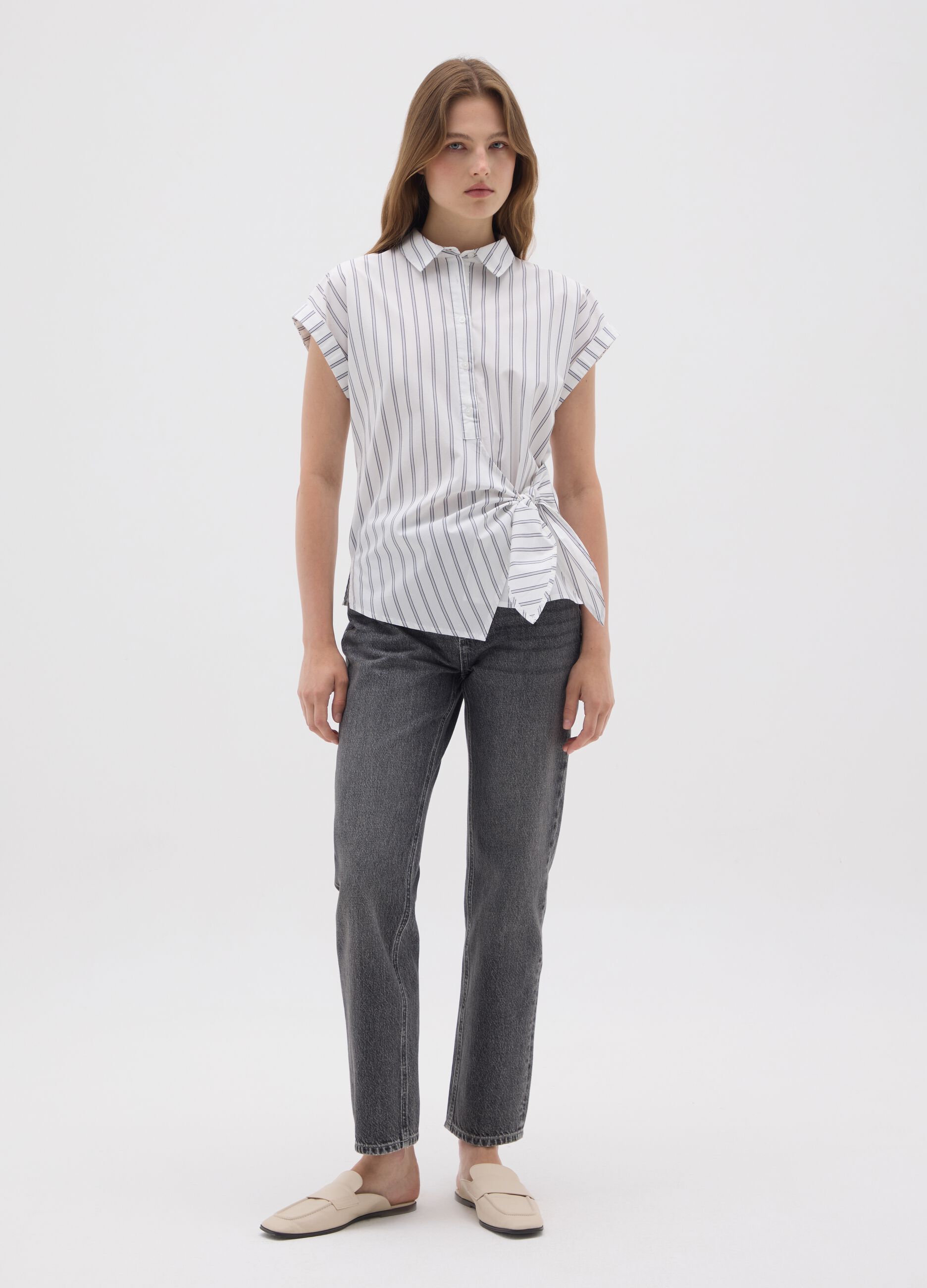 Striped Shirt with Side Knot