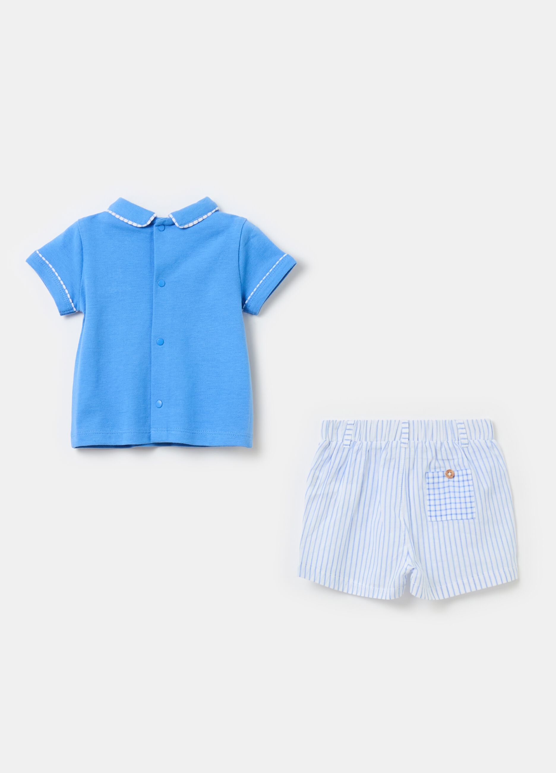 Polo shirt with embroidery and striped Bermuda shorts set