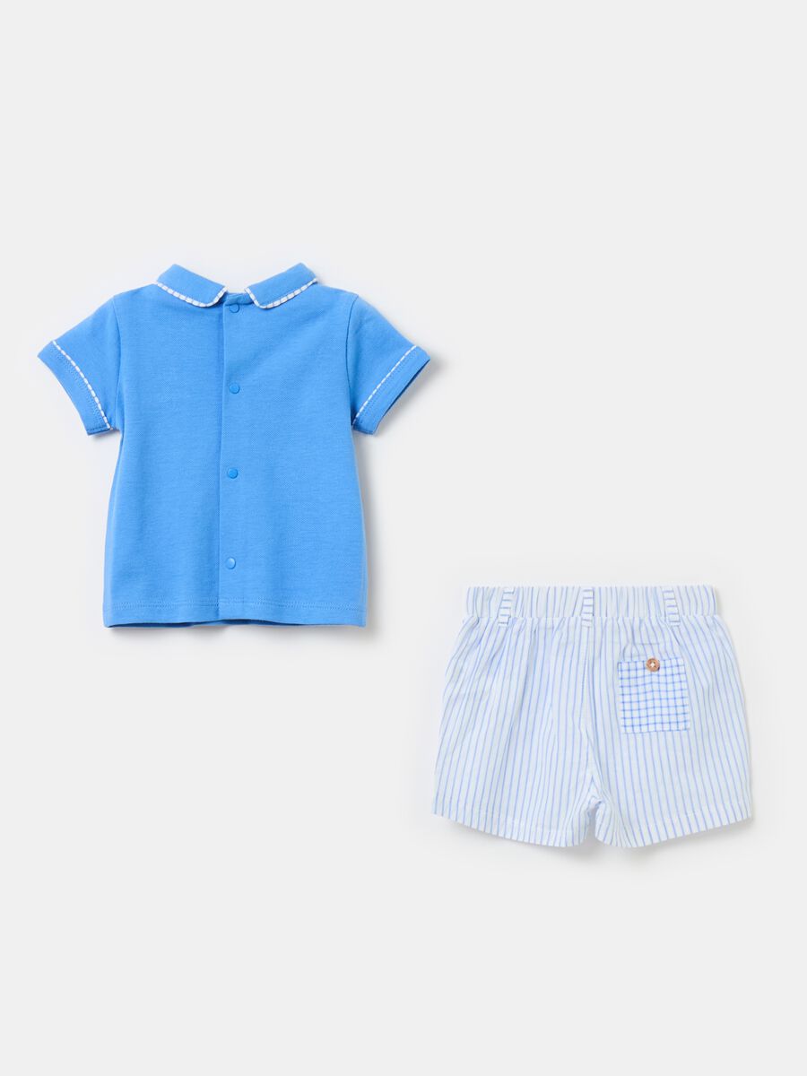 Polo shirt with embroidery and striped Bermuda shorts set_1