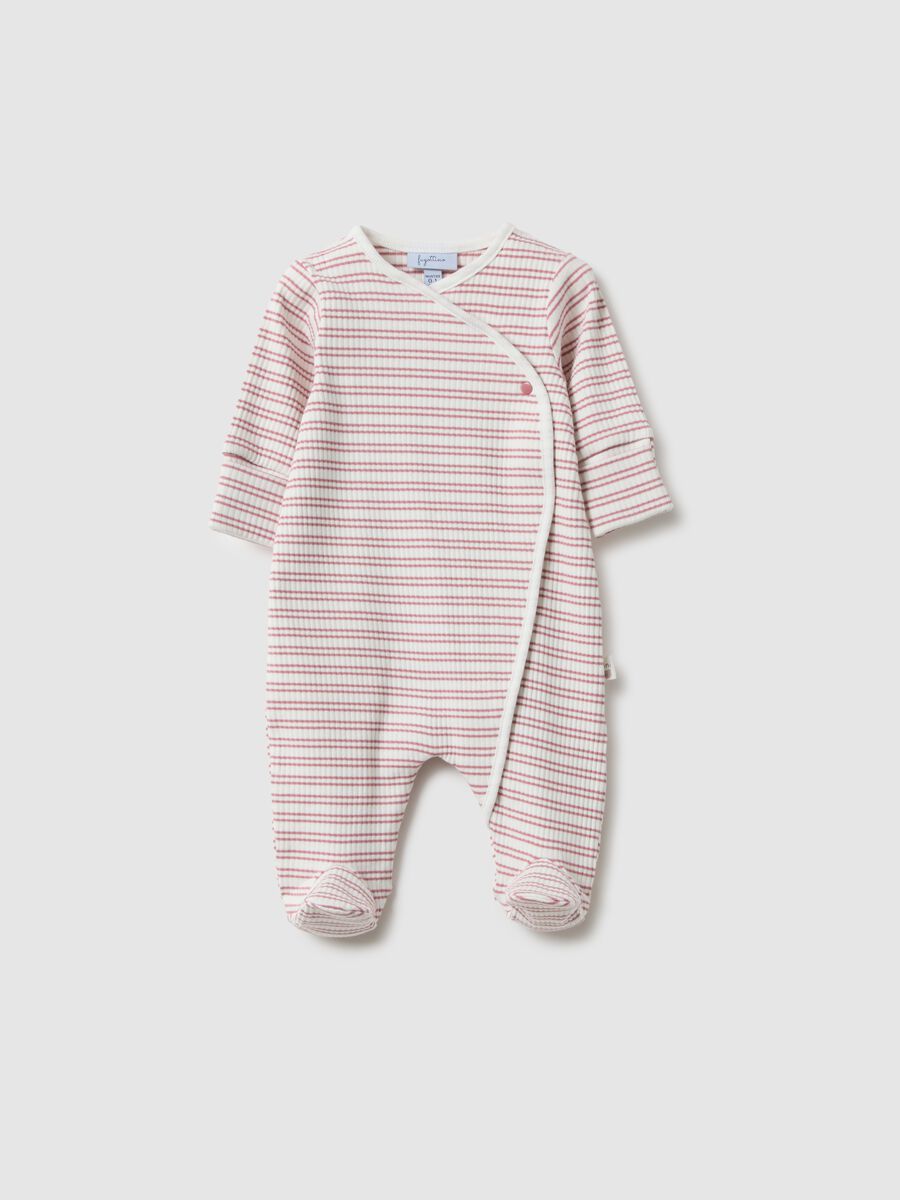 Multicoloured striped baby girl's sleepsuit in stretch cotton_0