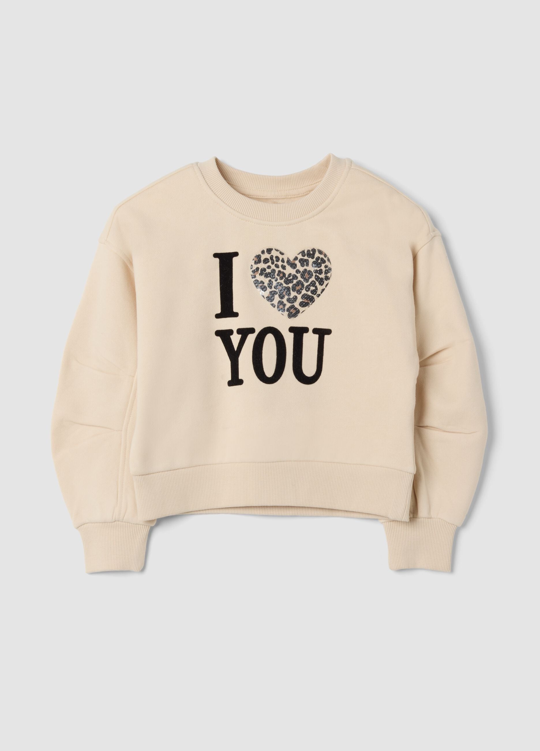 Sand cotton-blend crew-neck sweatshirt with heart print