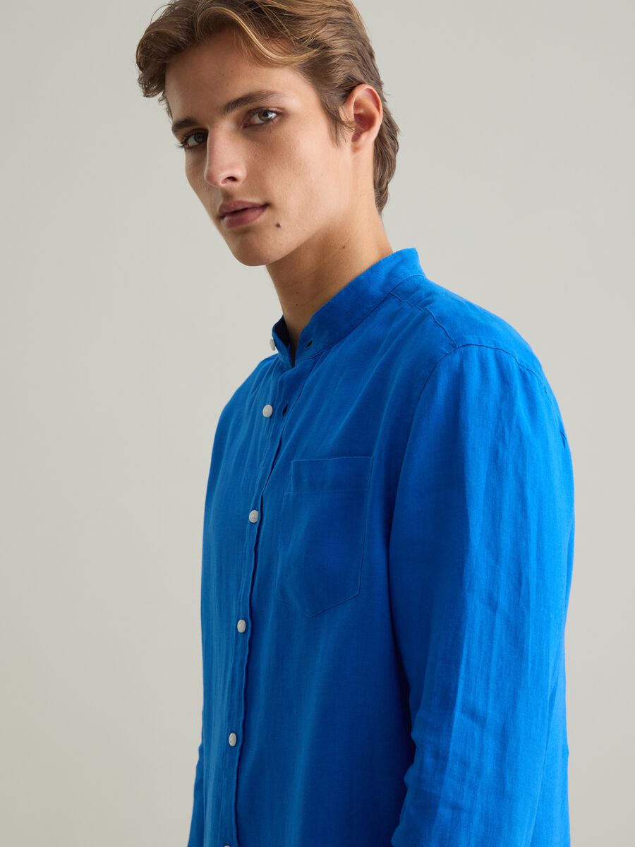 Men's Regular Fit Blue Pure Linen Shirt_3