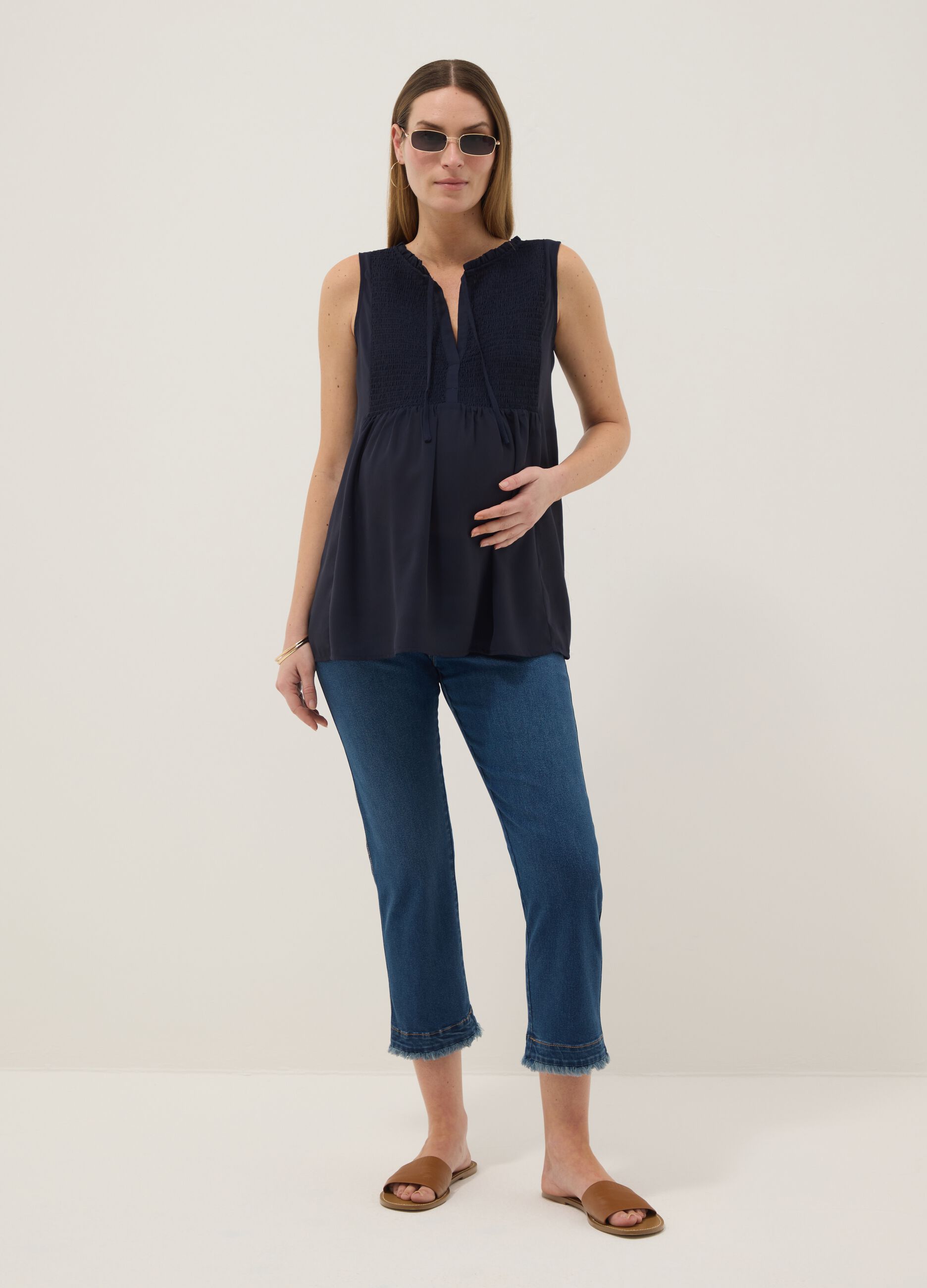 Blue maternity blouse in lightweight fabric