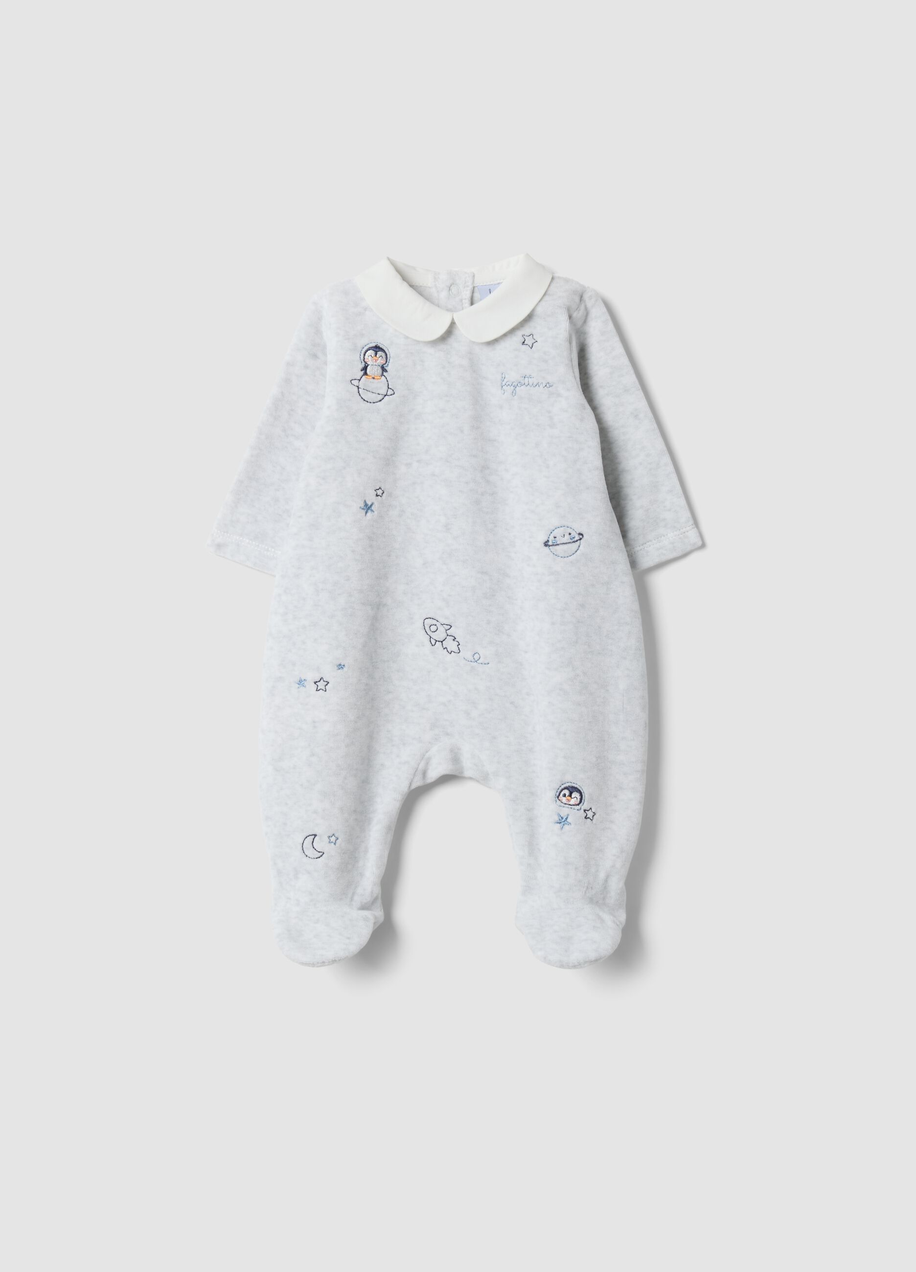 Tutina grigia in misto cotone organico con colletto