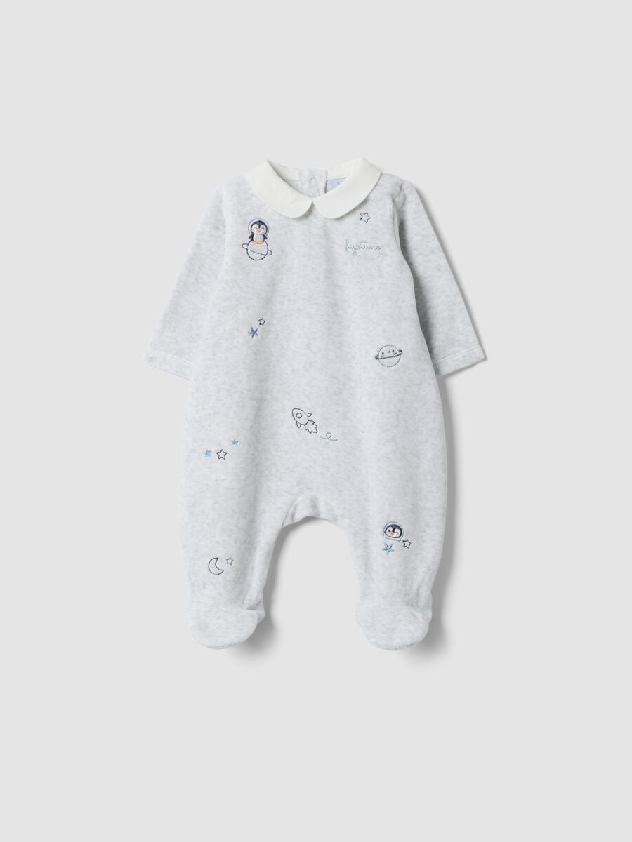 Grey organic cotton blend sleepsuit with collar_0