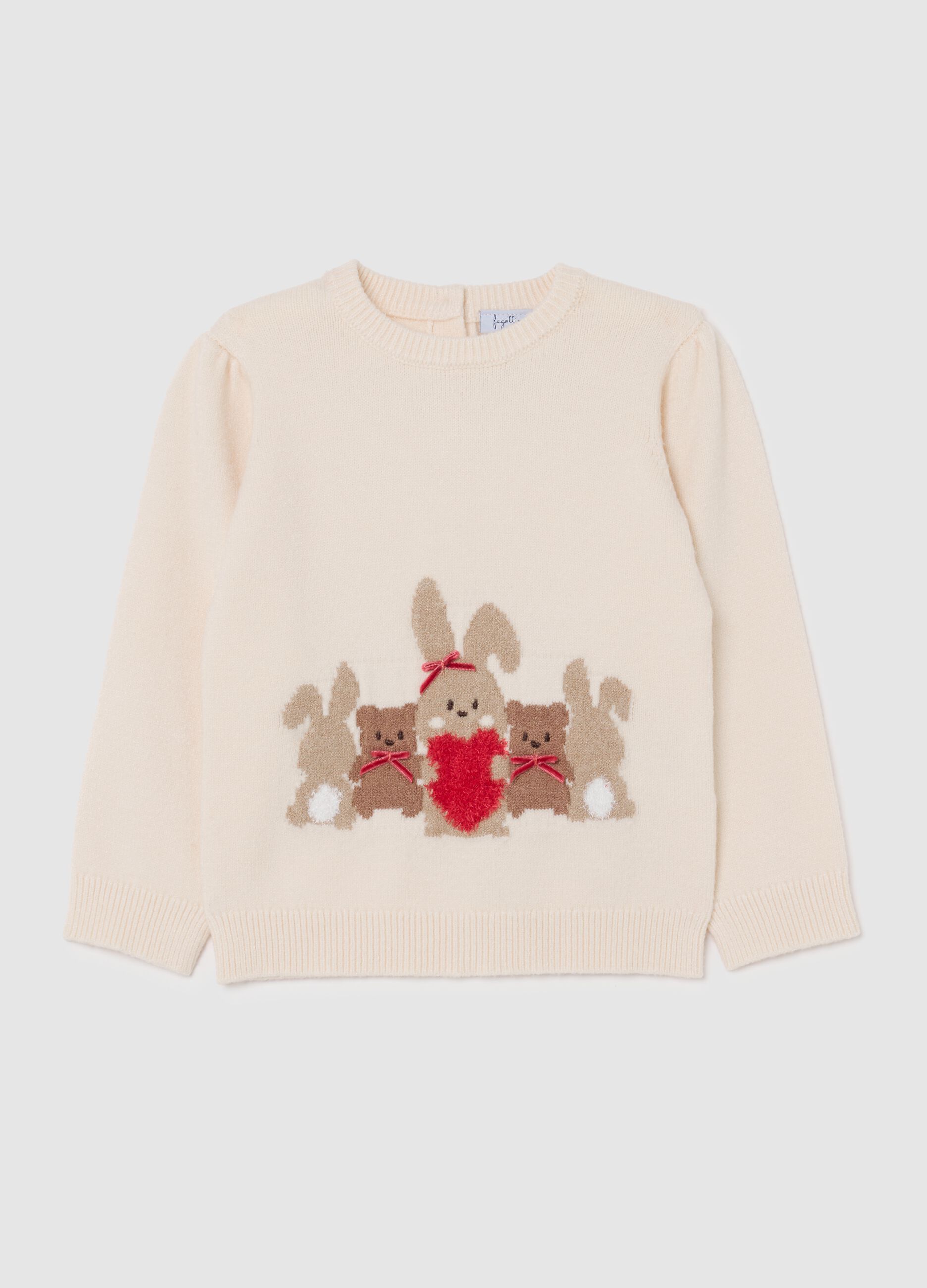 Maglione da bimba beige regular fit con ricami