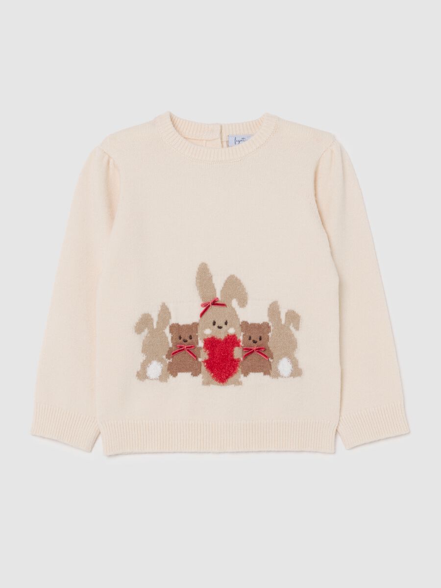 Maglione da bimba beige regular fit con ricami_0