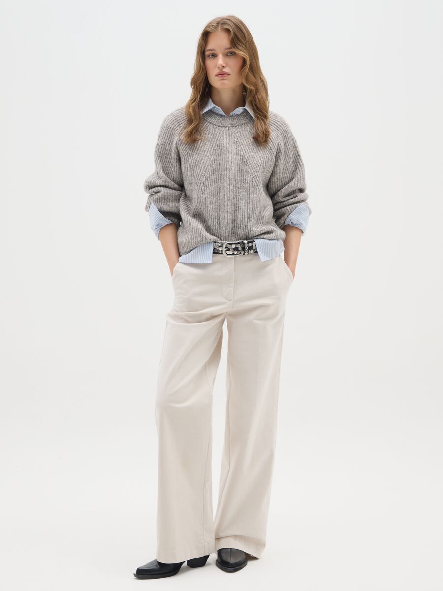 Beige cotton and velvet trousers regular fit_0