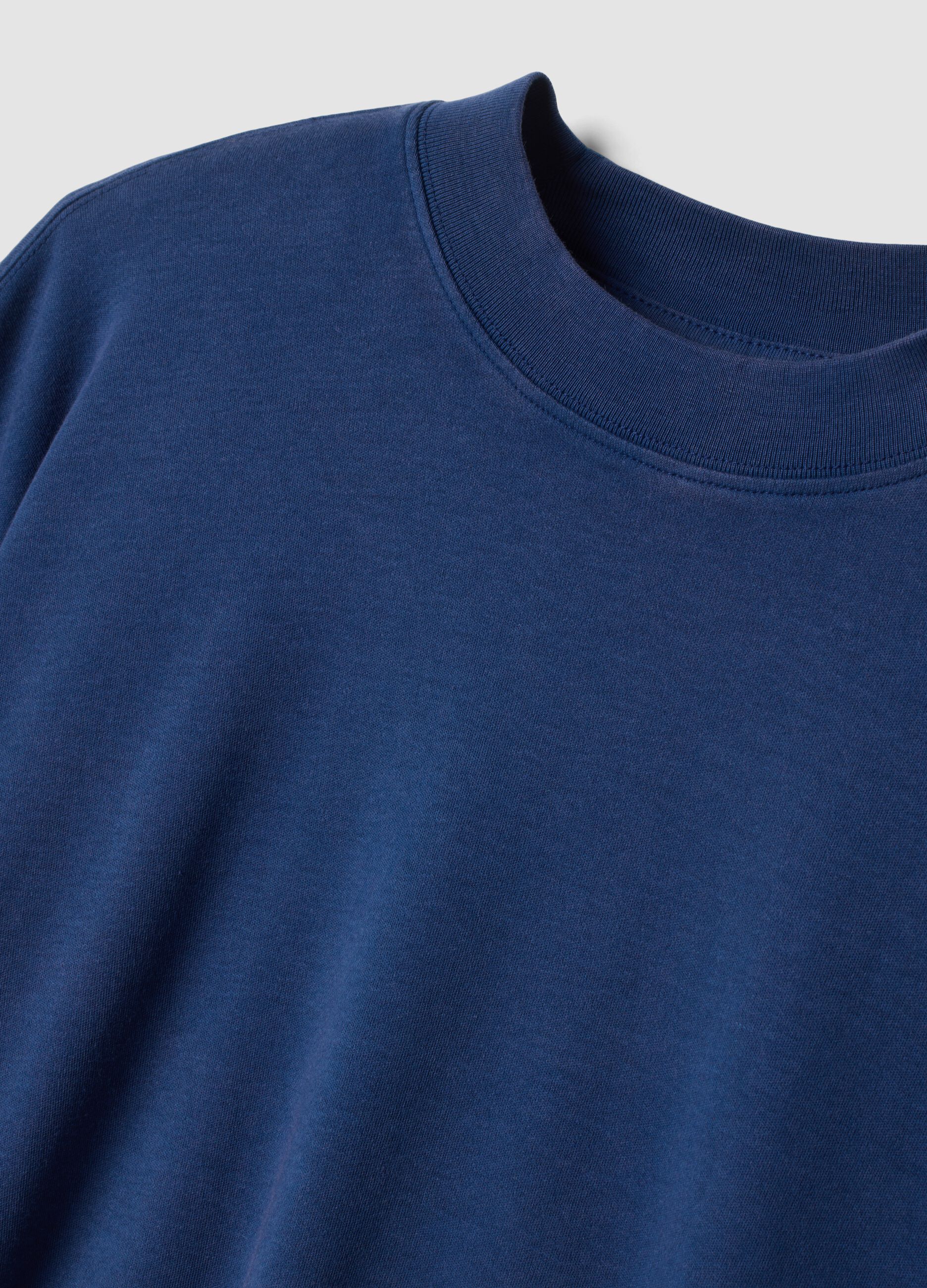 Blue crew-neck pure cotton boxy-fit T-shirt