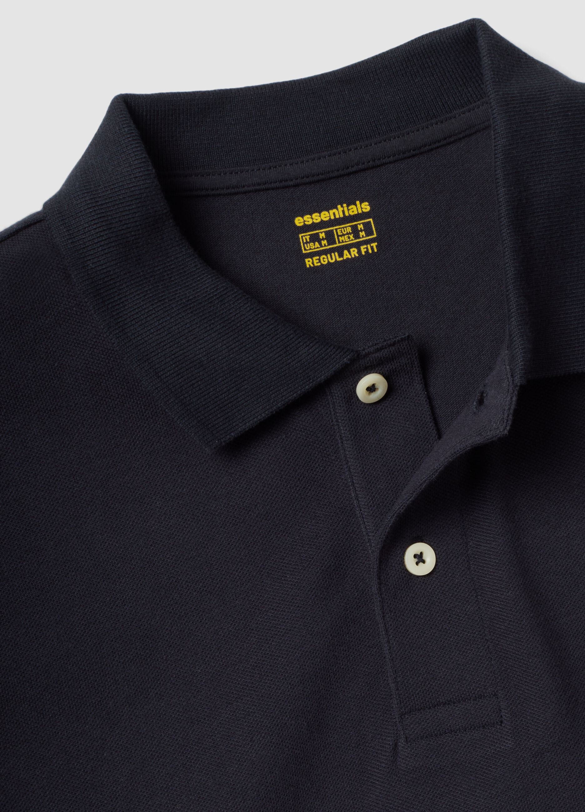 Black pure cotton piqu&eacute; polo shirt with classic collar, regular fit