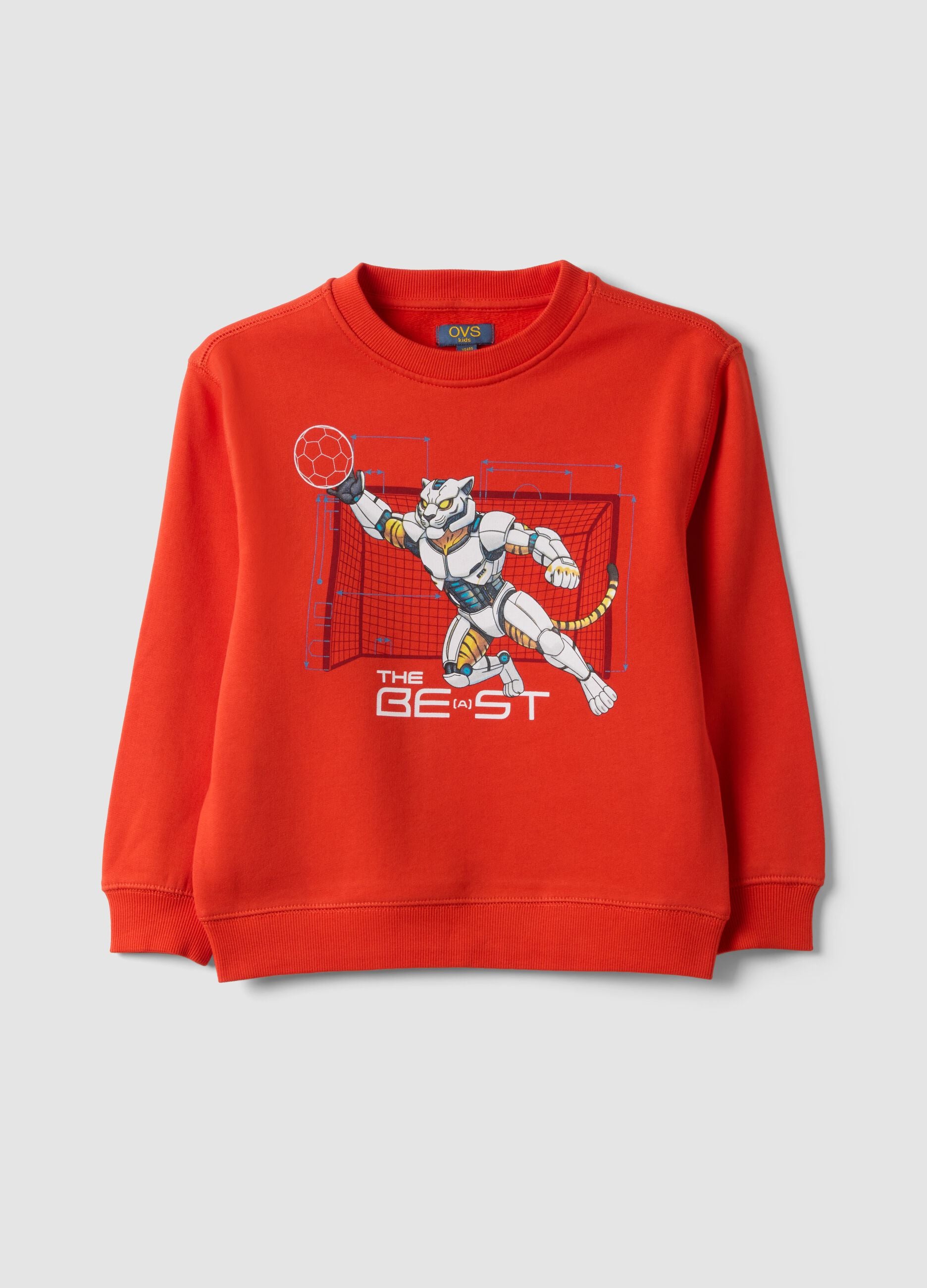 Red organic cotton crew-neck sweatshirt