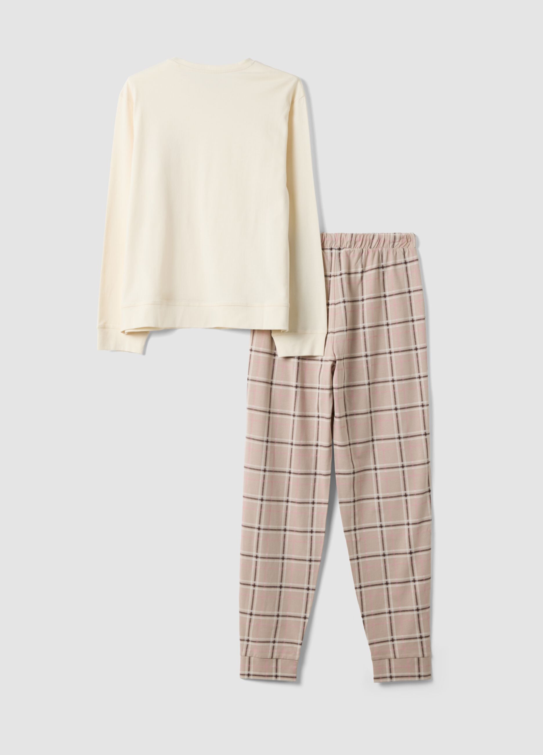 Beige pure organic cotton crew-neck pyjamas