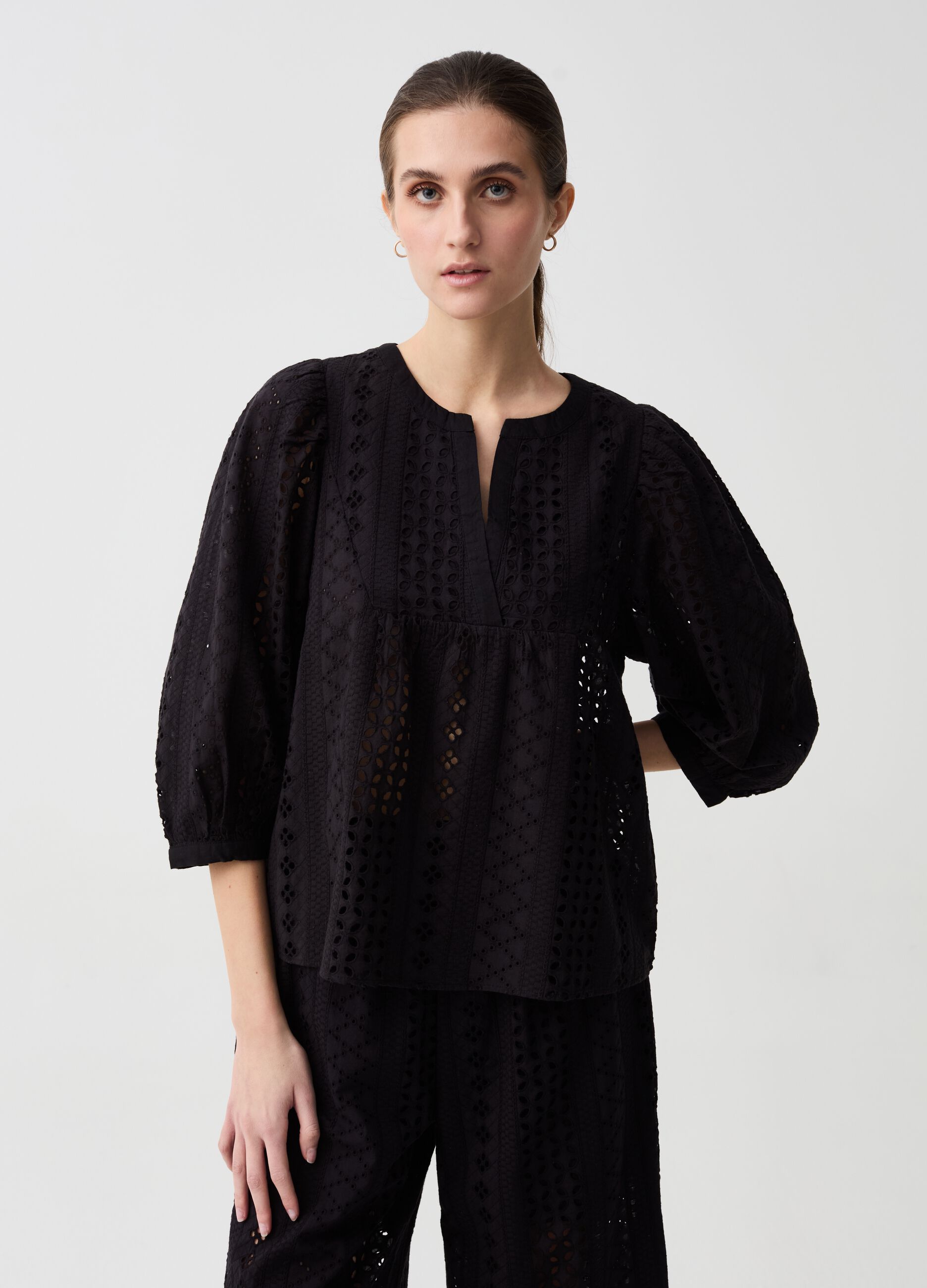 Ovs Blusa in pizzo sangallo maniche a tre quarti