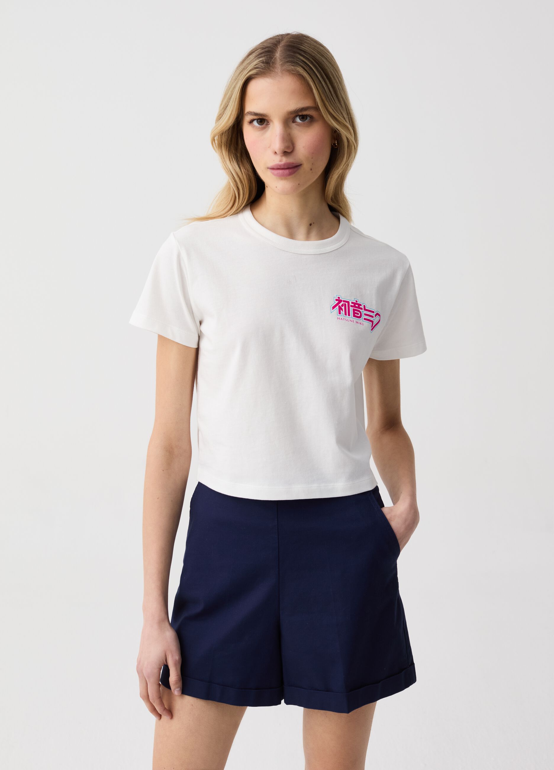 Cotton T-shirt with Hatsune Miku print