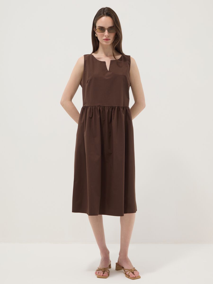 Abito midi marrone in puro cotone over fit_0