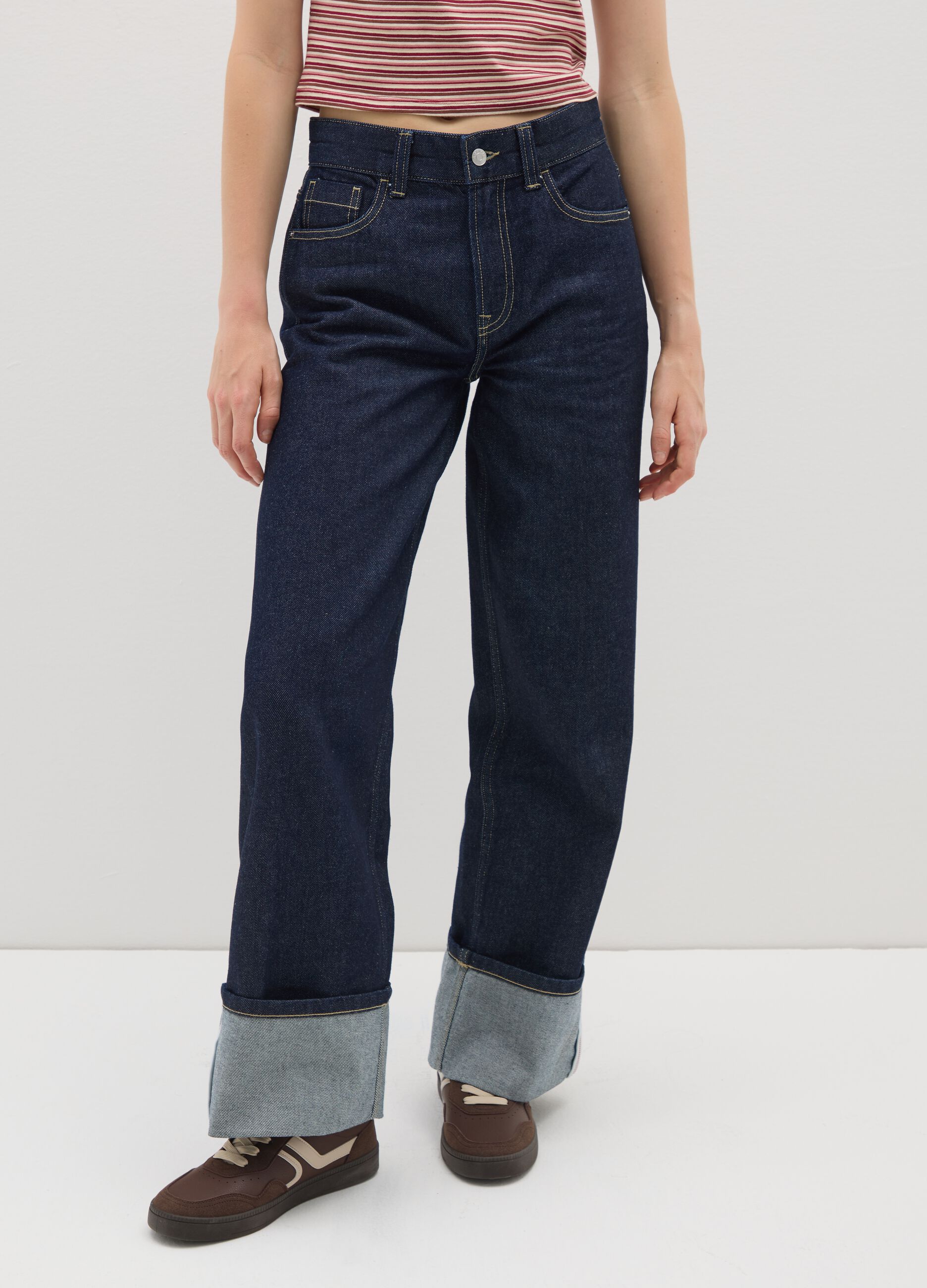 Straight-leg blue pure cotton jeans