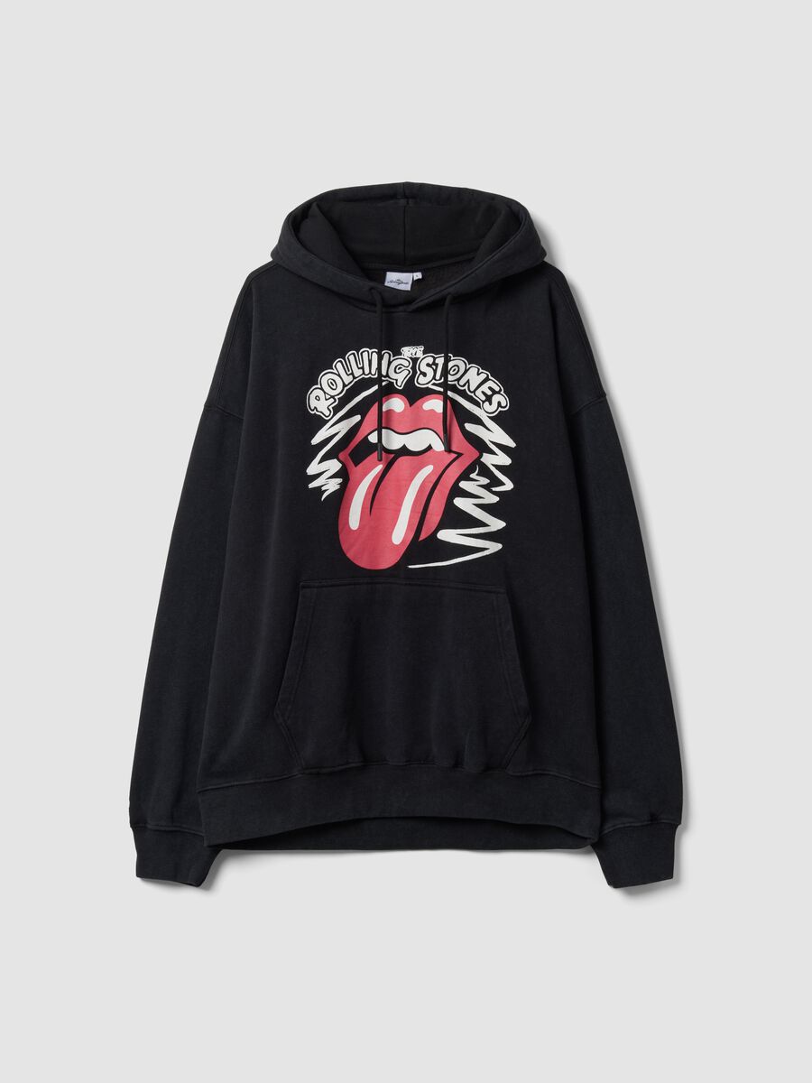 Felpa nera con cappuccio in misto cotone con stampa dei Rolling Stones_0