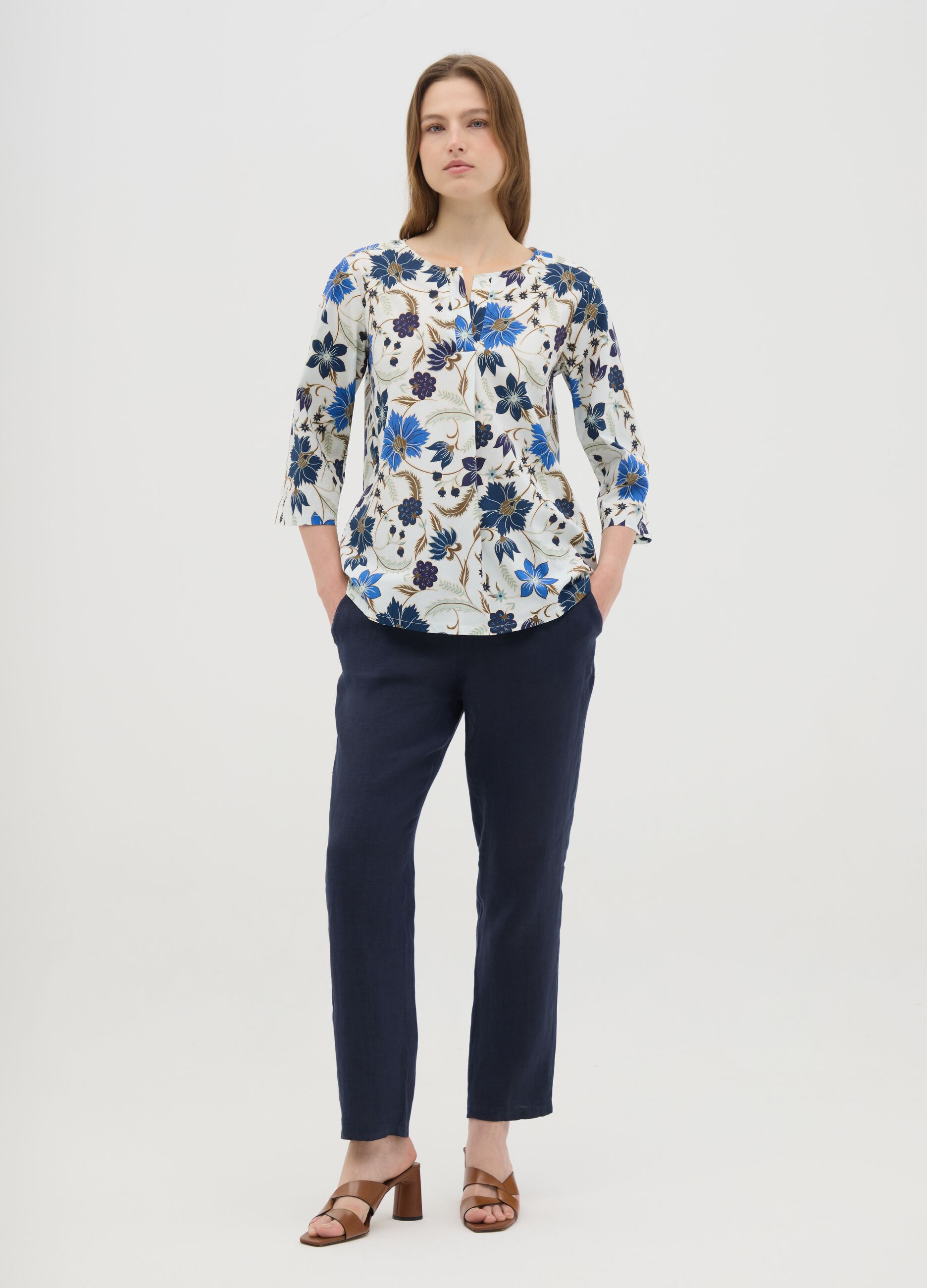 Women's multicoloured stretch cotton blouse in regular fit