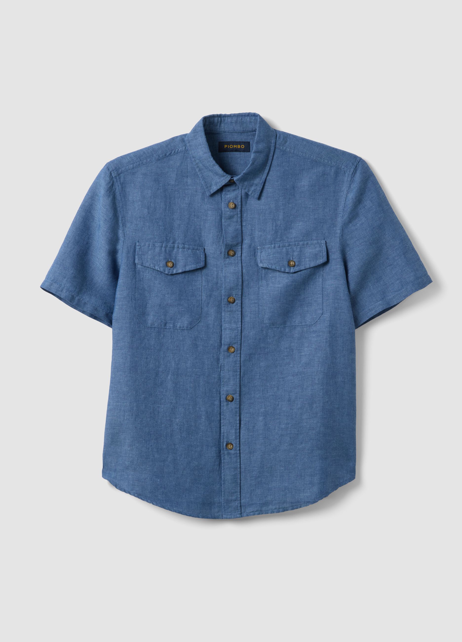 Men's blue shirt in linen and cotton blend