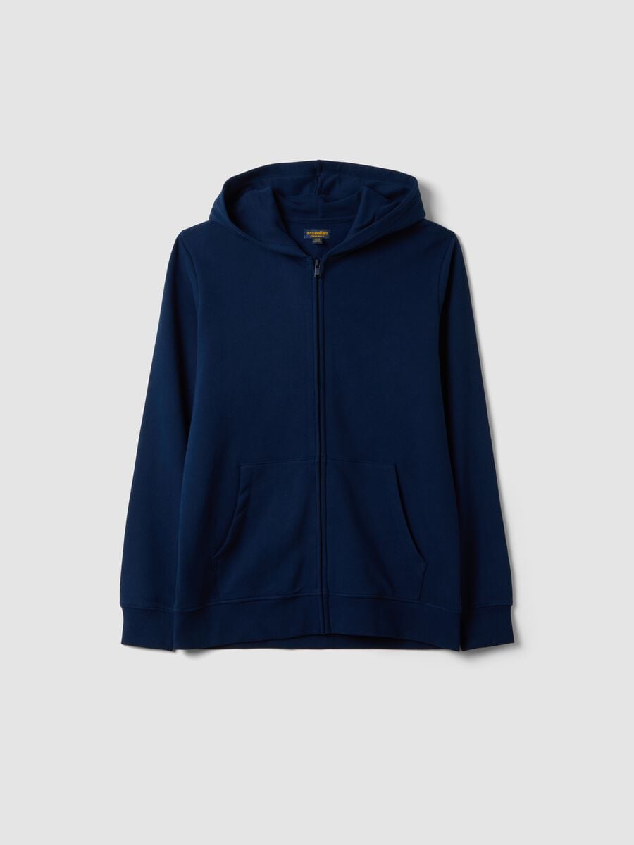Felpa blu in puro cotone organico con cappuccio regular fit_0
