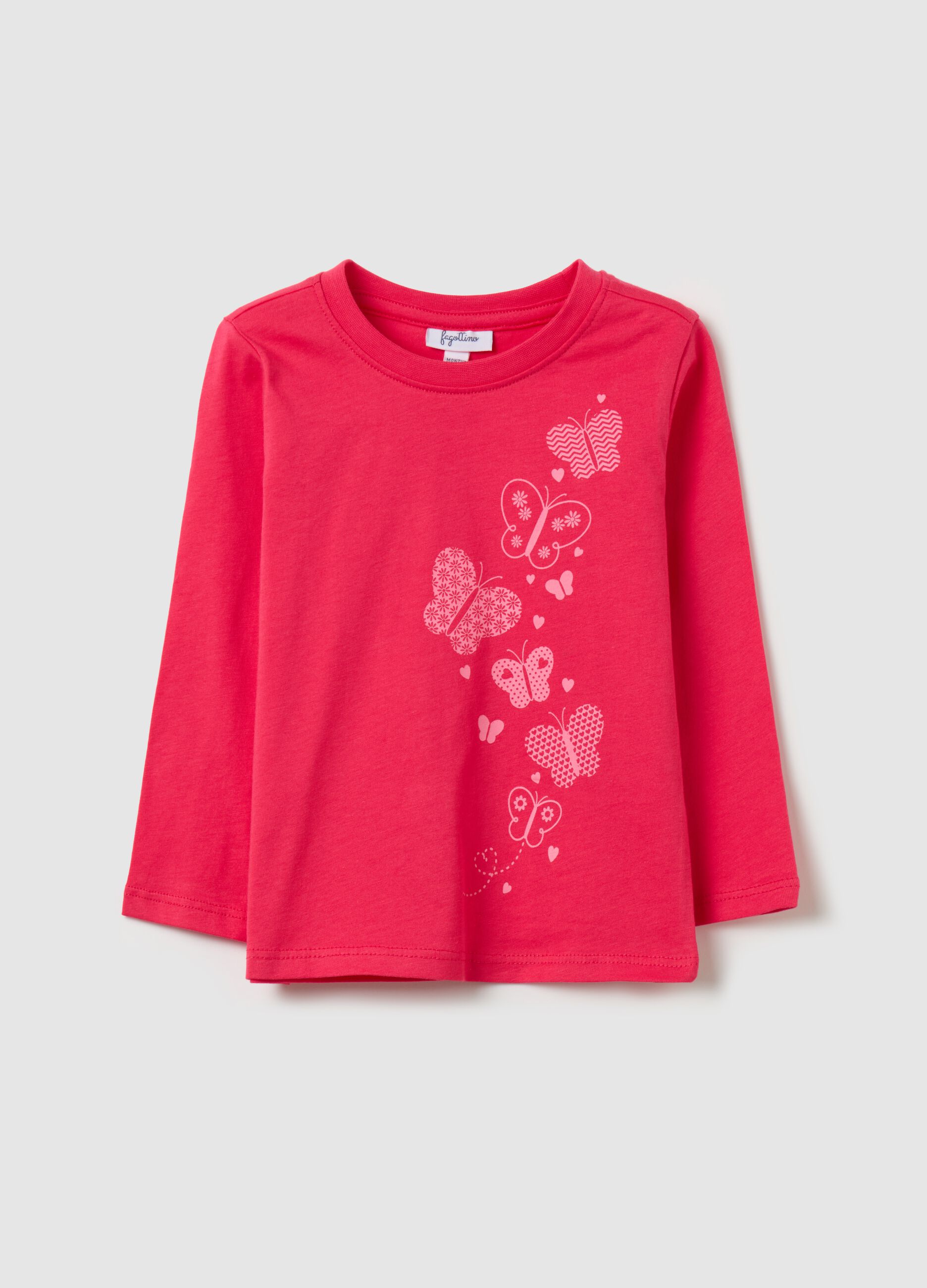 Cotton T-shirt with print and long sleeves