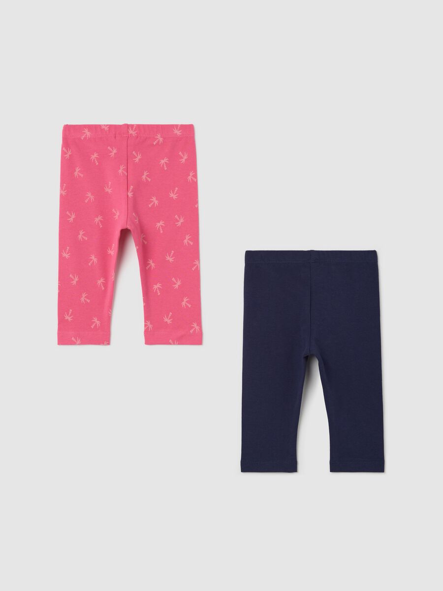Two-pack blue and pink three-quarter leggings with print_1