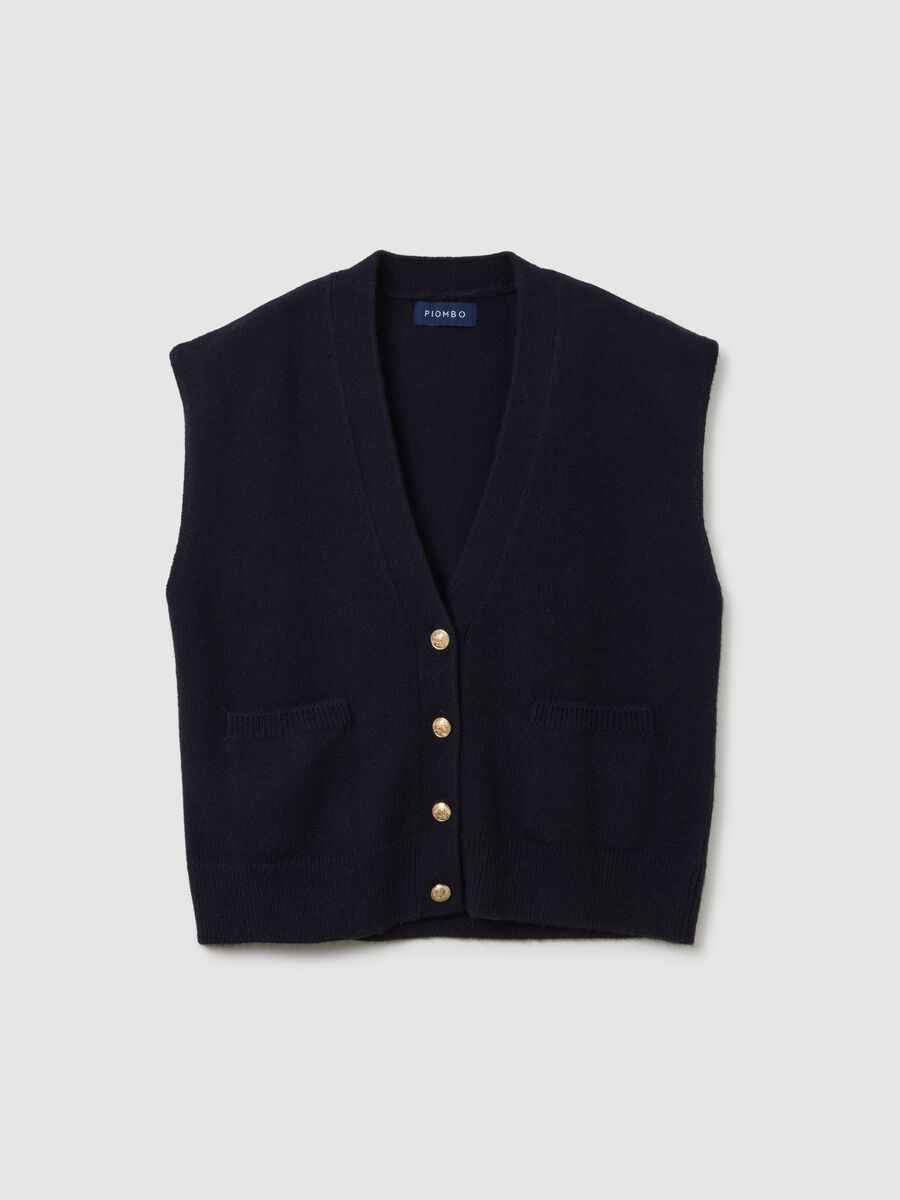 Gilet blu lungo con bottoni_4