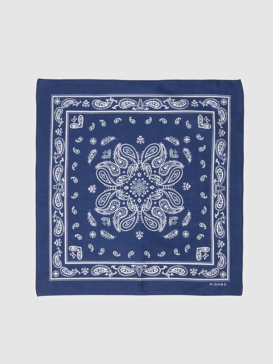 Blue Cotton and Lyocell Bandana with Paisley Pattern_2