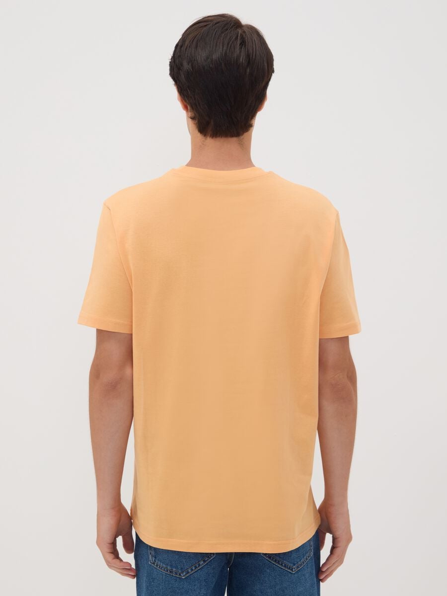 Orange pure cotton jersey T-shirt with chest print, regular fit_3