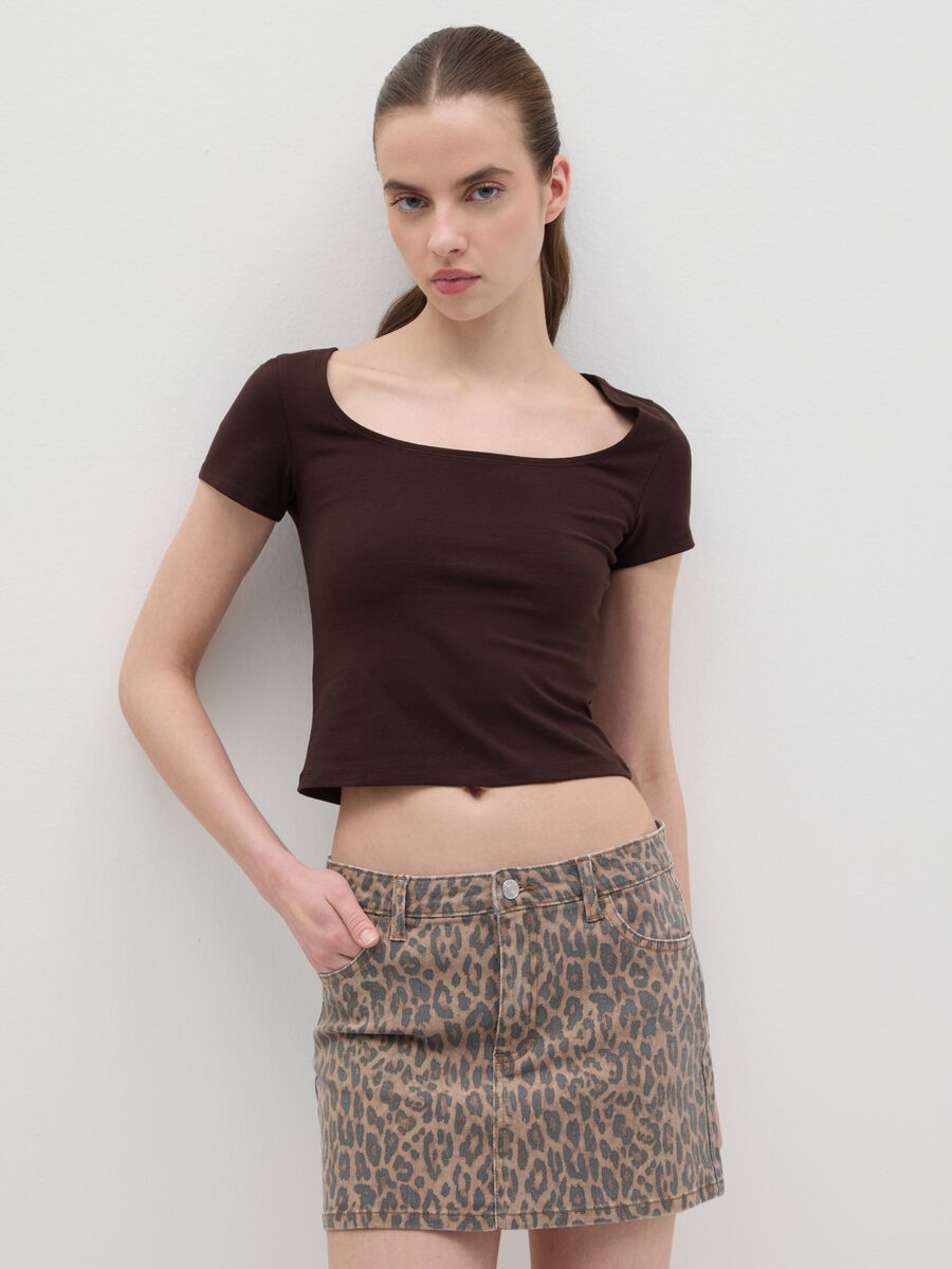 Women's’ brown slim-fit T-shirt in stretch cotton_0