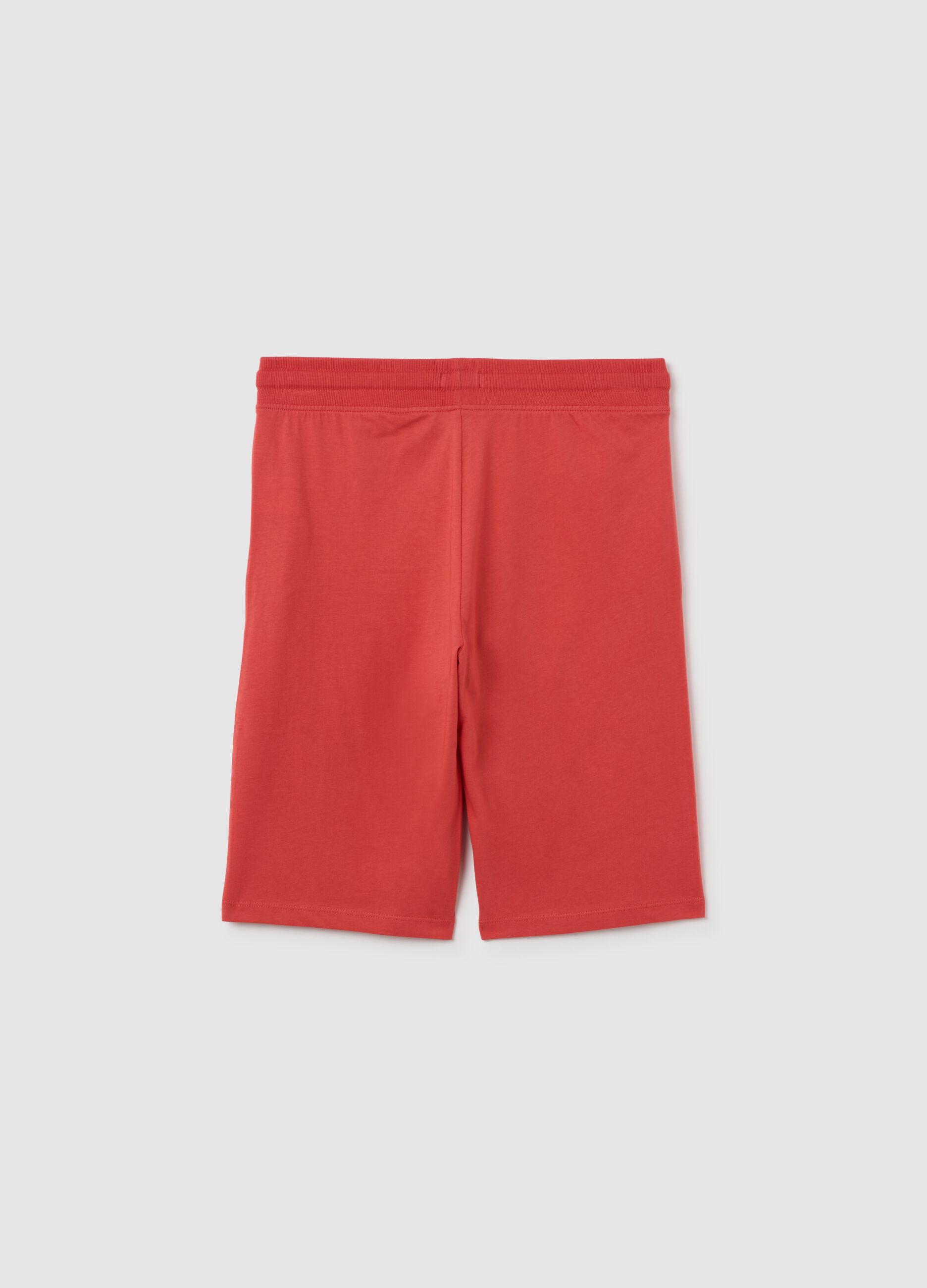Boys' red pure cotton Bermuda shorts regular fit with elasticated waistband