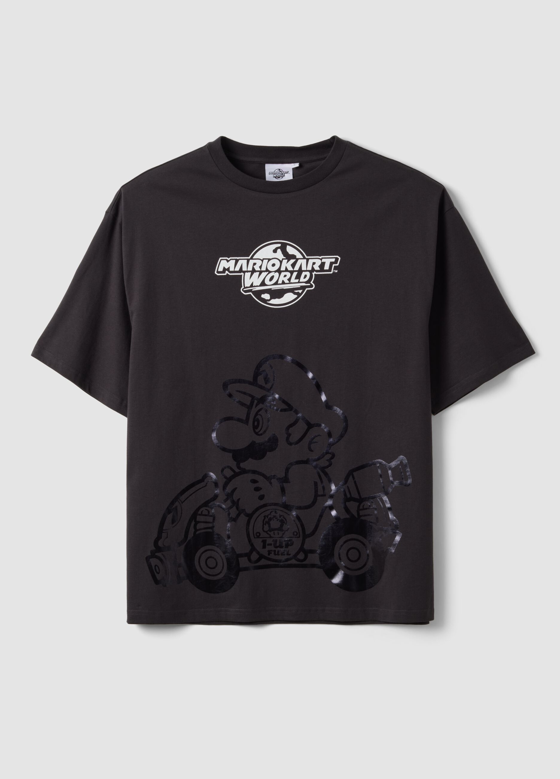Black pure cotton T-shirt with Mario Kart print