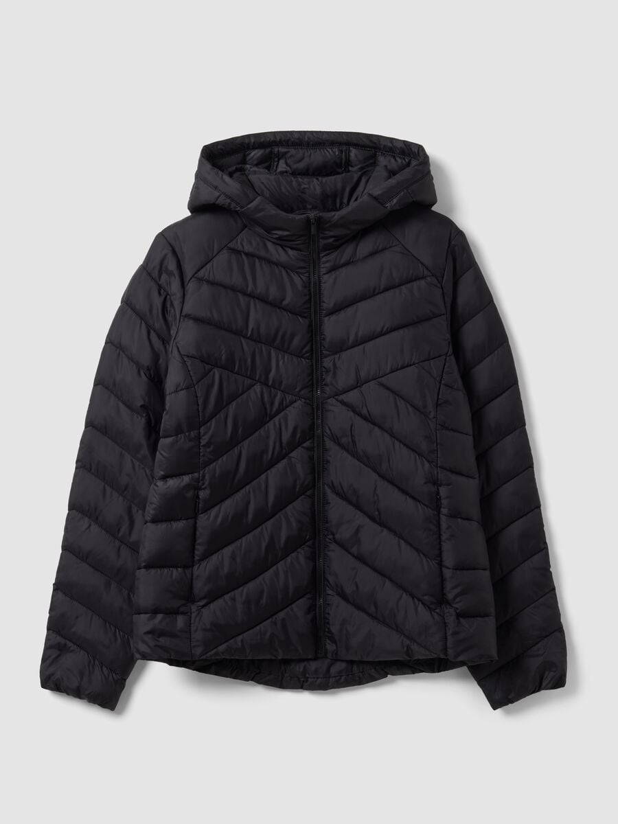 Giacca Ultralight nera trapuntata con cappuccio e zip_4