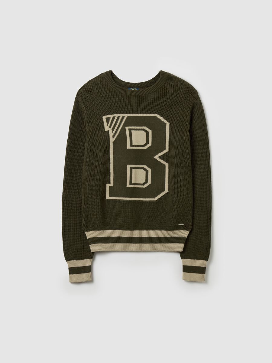 Cotton pullover with jacquard "B" design_3