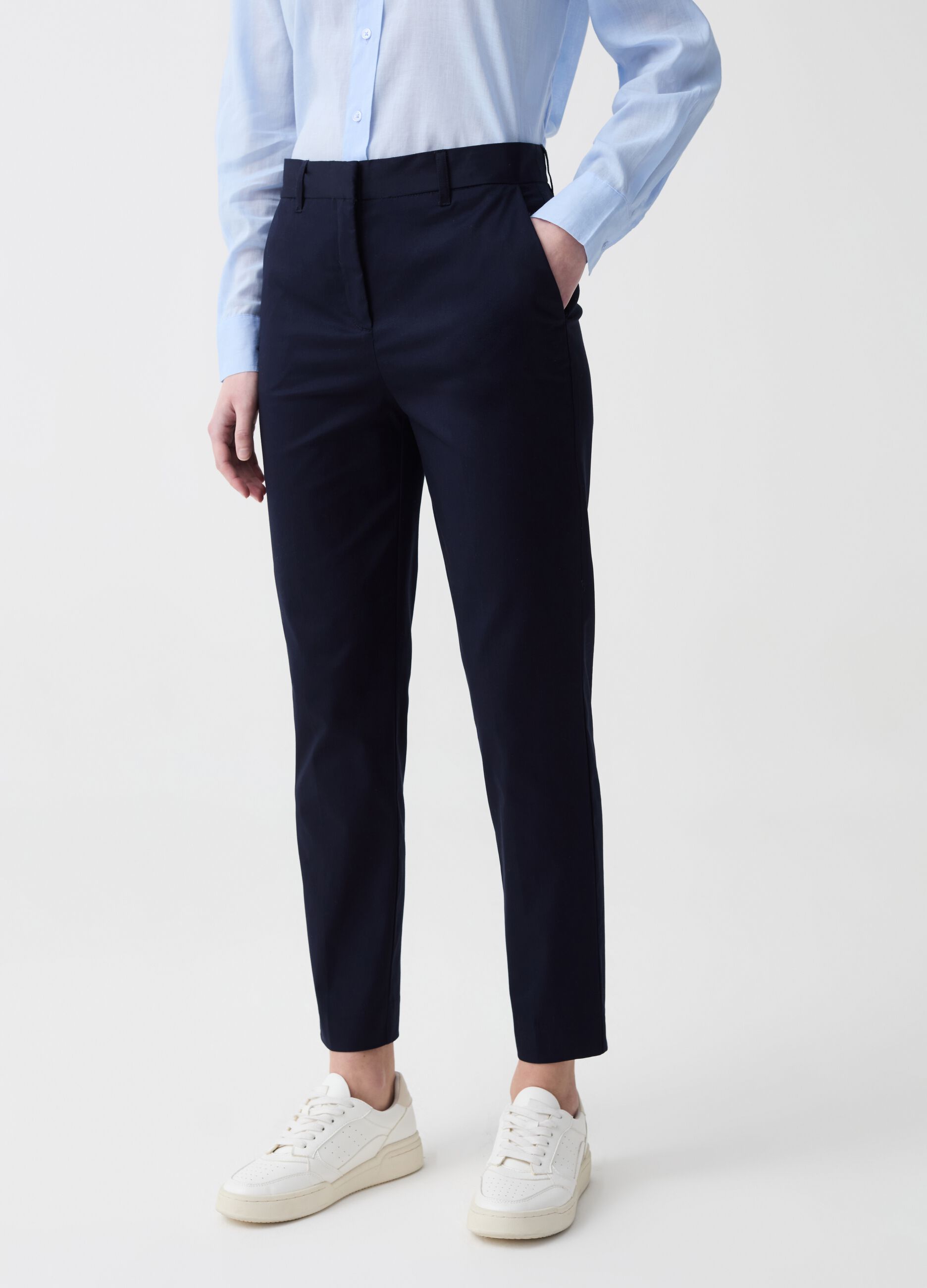 Pantalone a sigaretta in cotone stretch