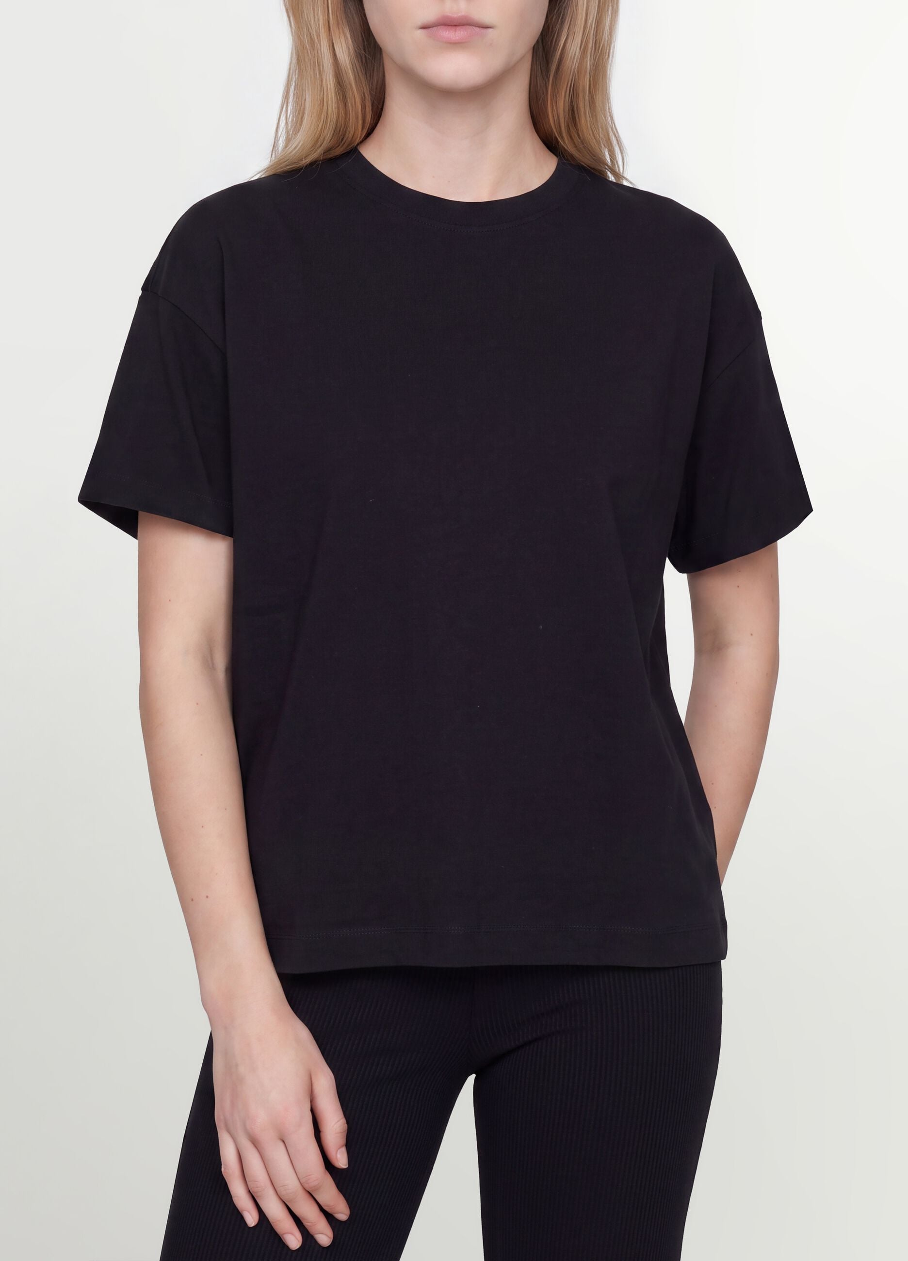 Black oversized pure cotton short-sleeve T-shirt