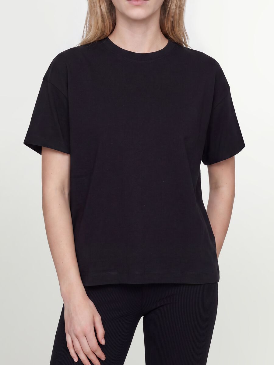 T-shirt over fit nera in puro cotone a maniche corte_4