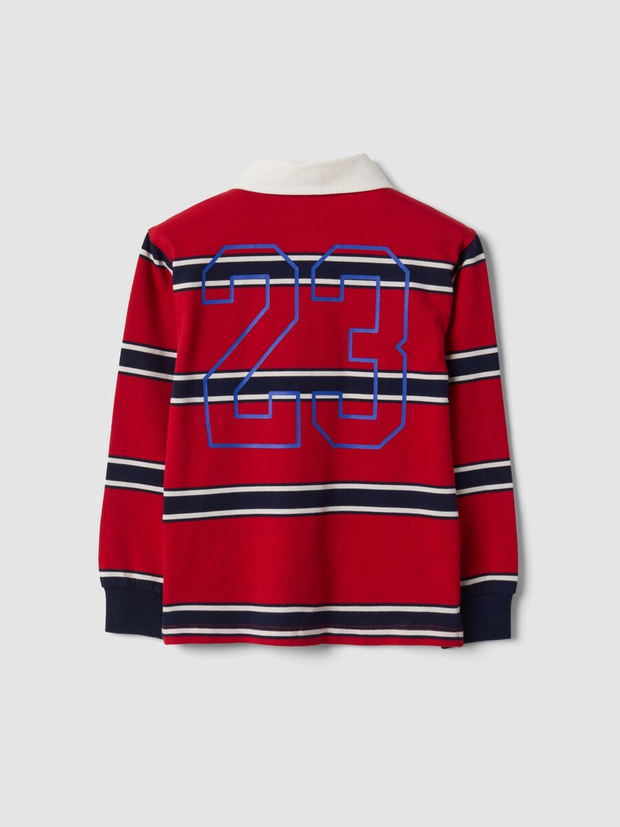 Polo rugby rossa in puro cotone a righe regular fit per bambino_5