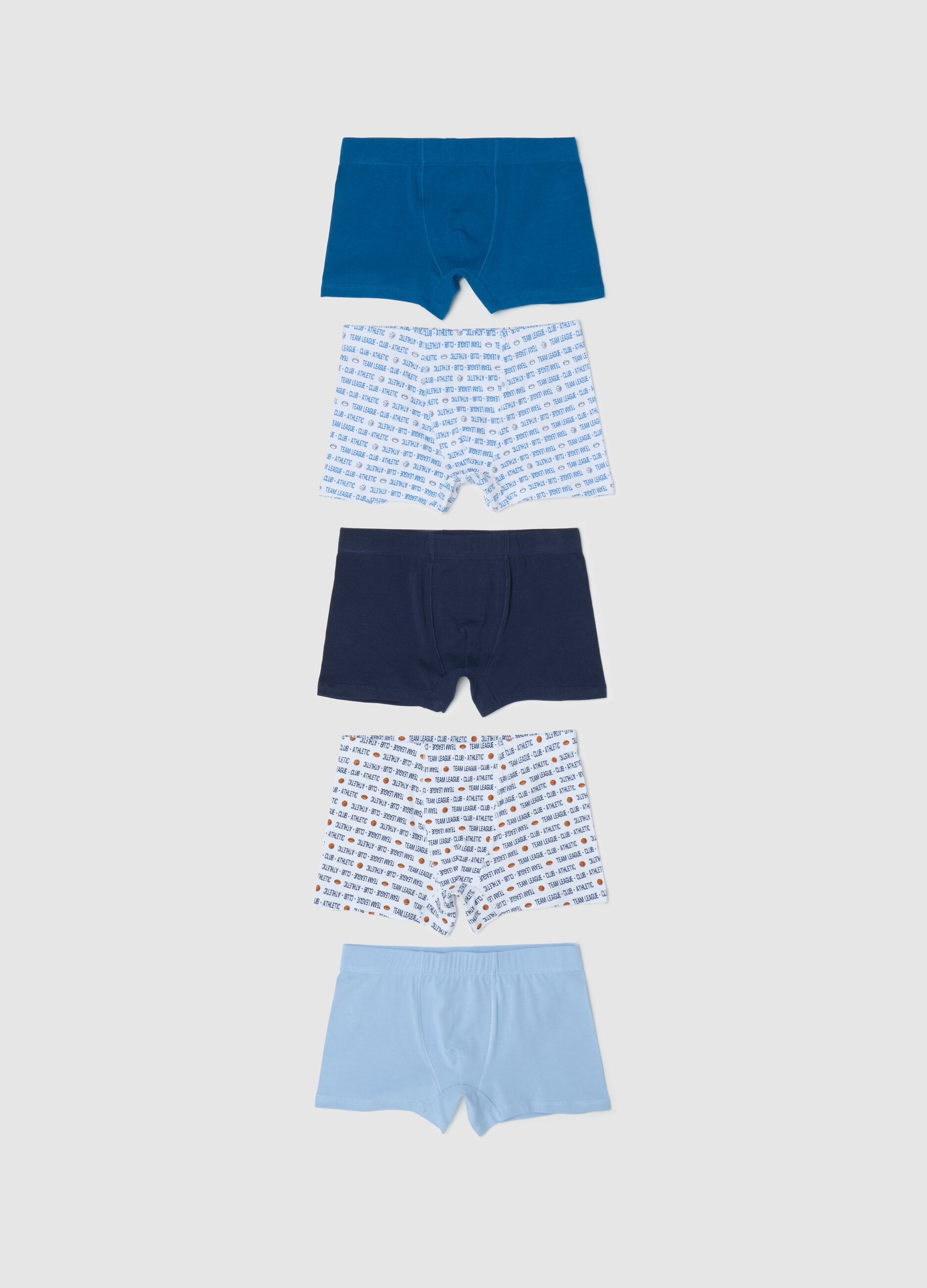 Five-pack sports motif boxer shorts in stretch cotton