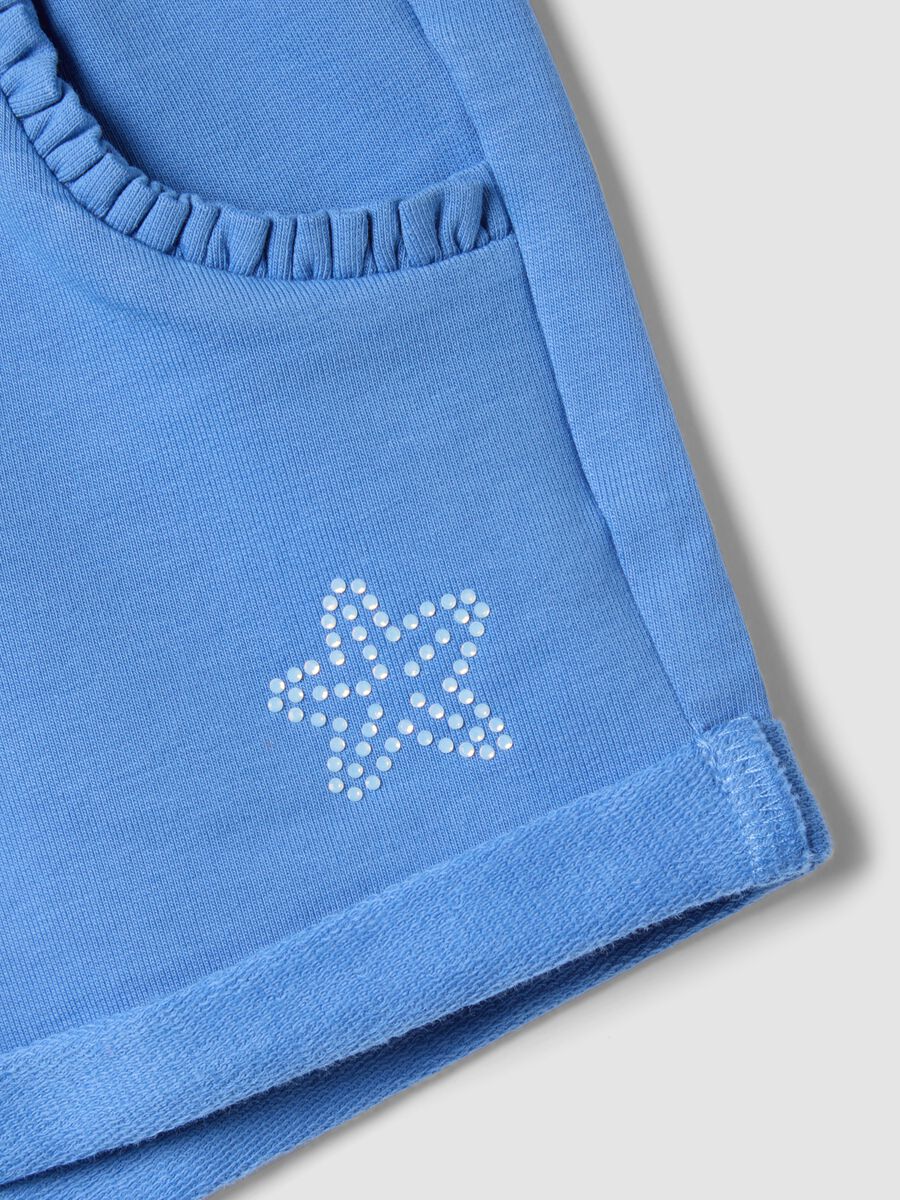 Girls&rsquo; stretch cotton blue shorts with bow_2
