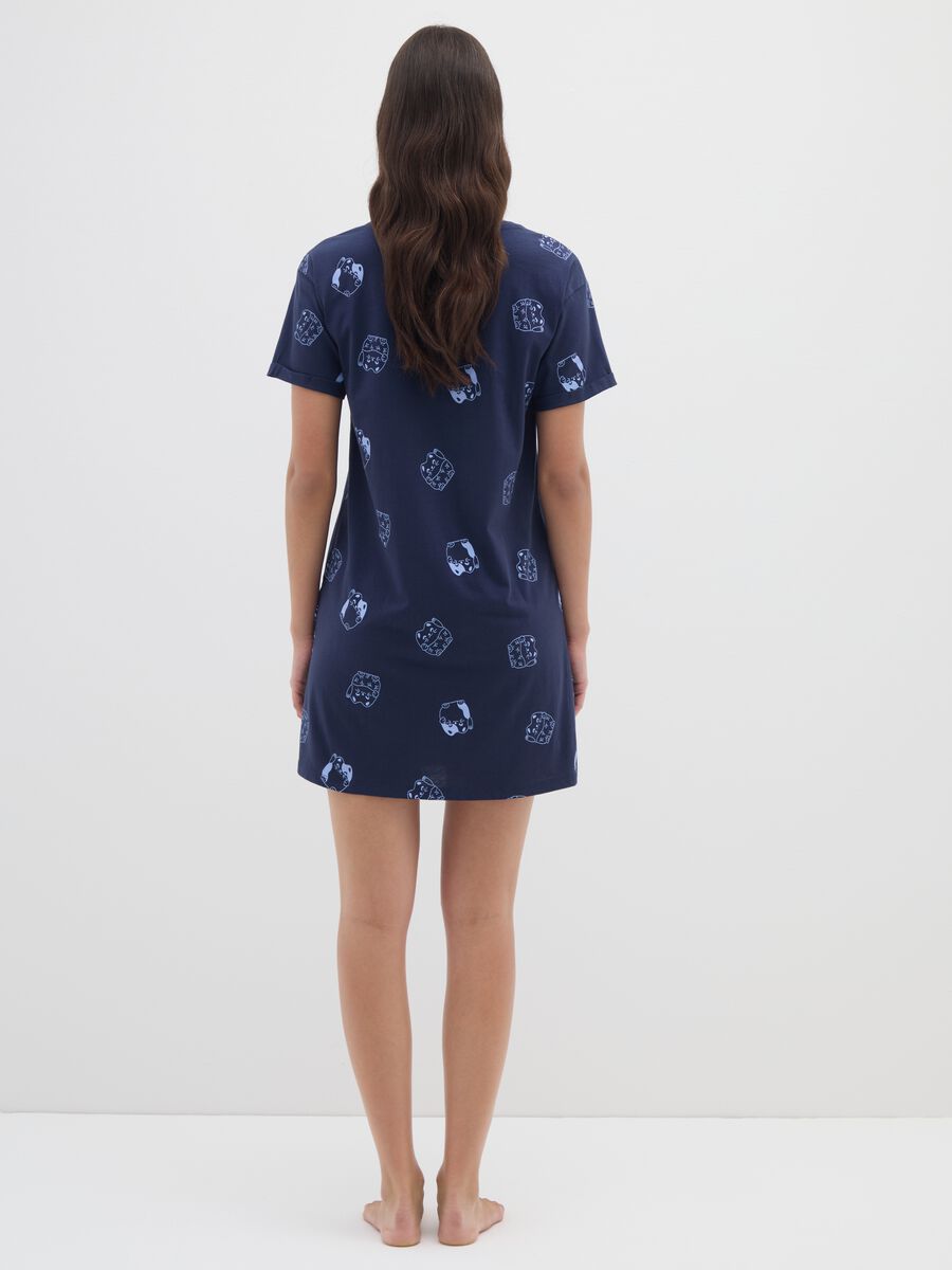 Camicia da notte blu con stampa in puro cotone_3