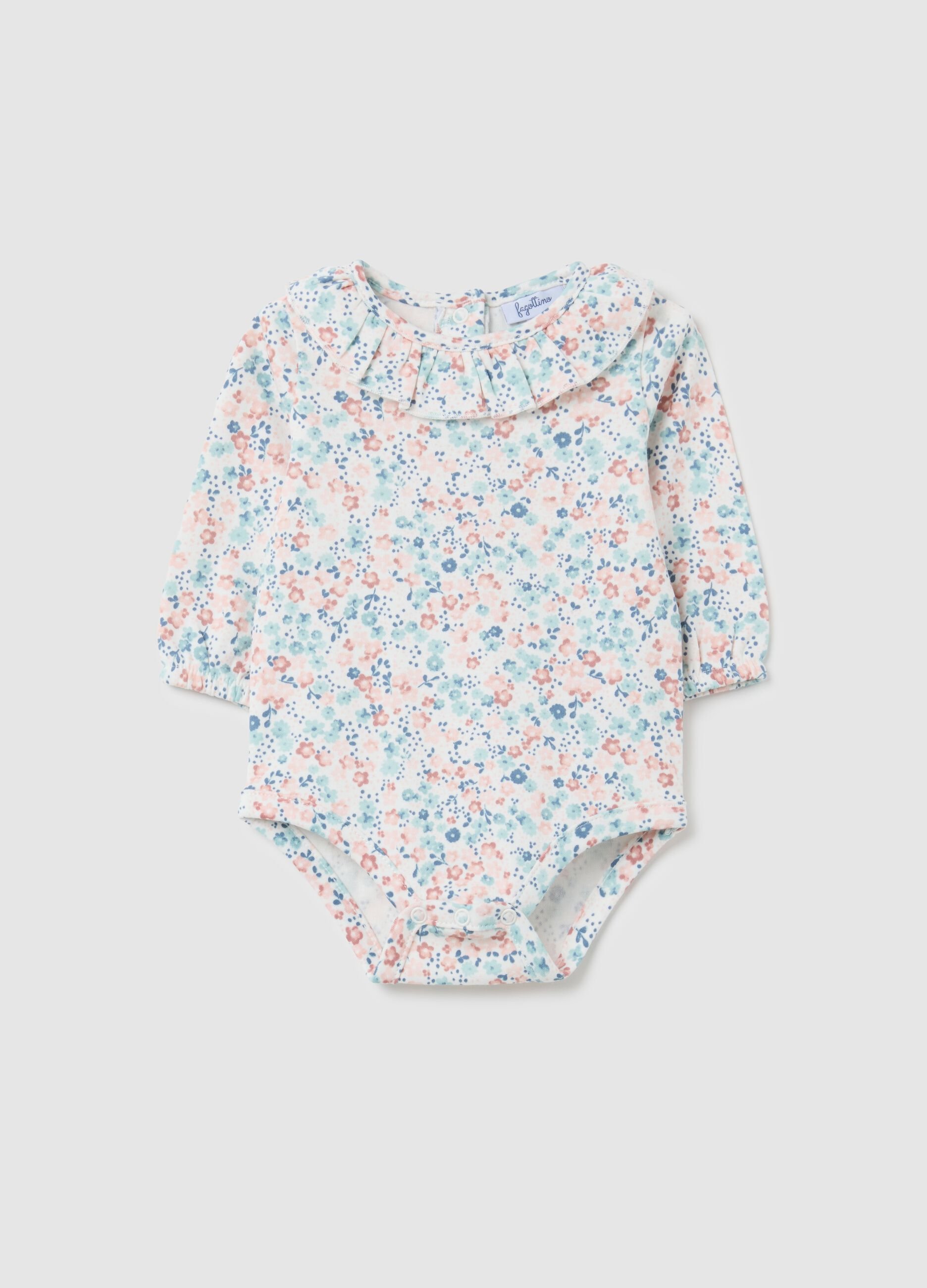 Body da neonata in puro cotone multicolor con colletto a balze
