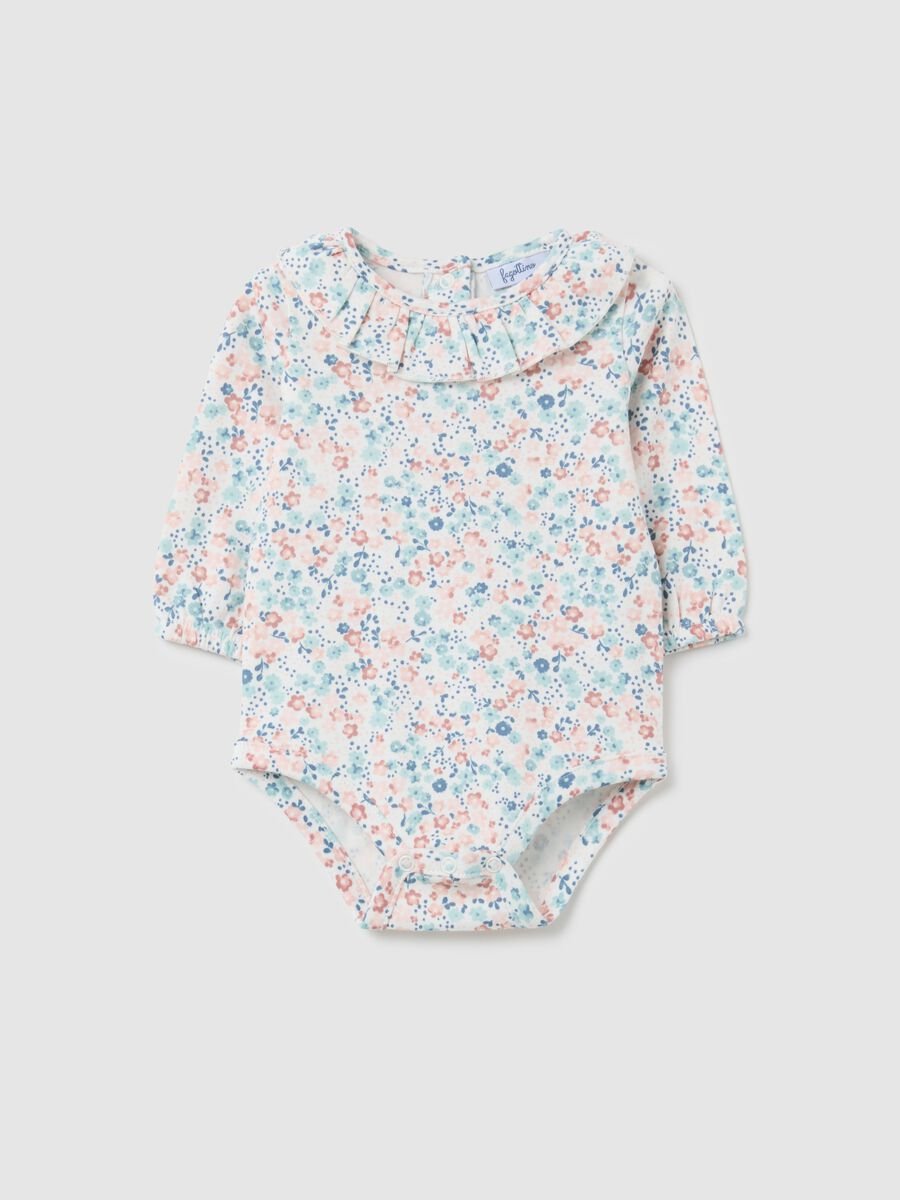 Body da neonata in puro cotone multicolor con colletto a balze_0