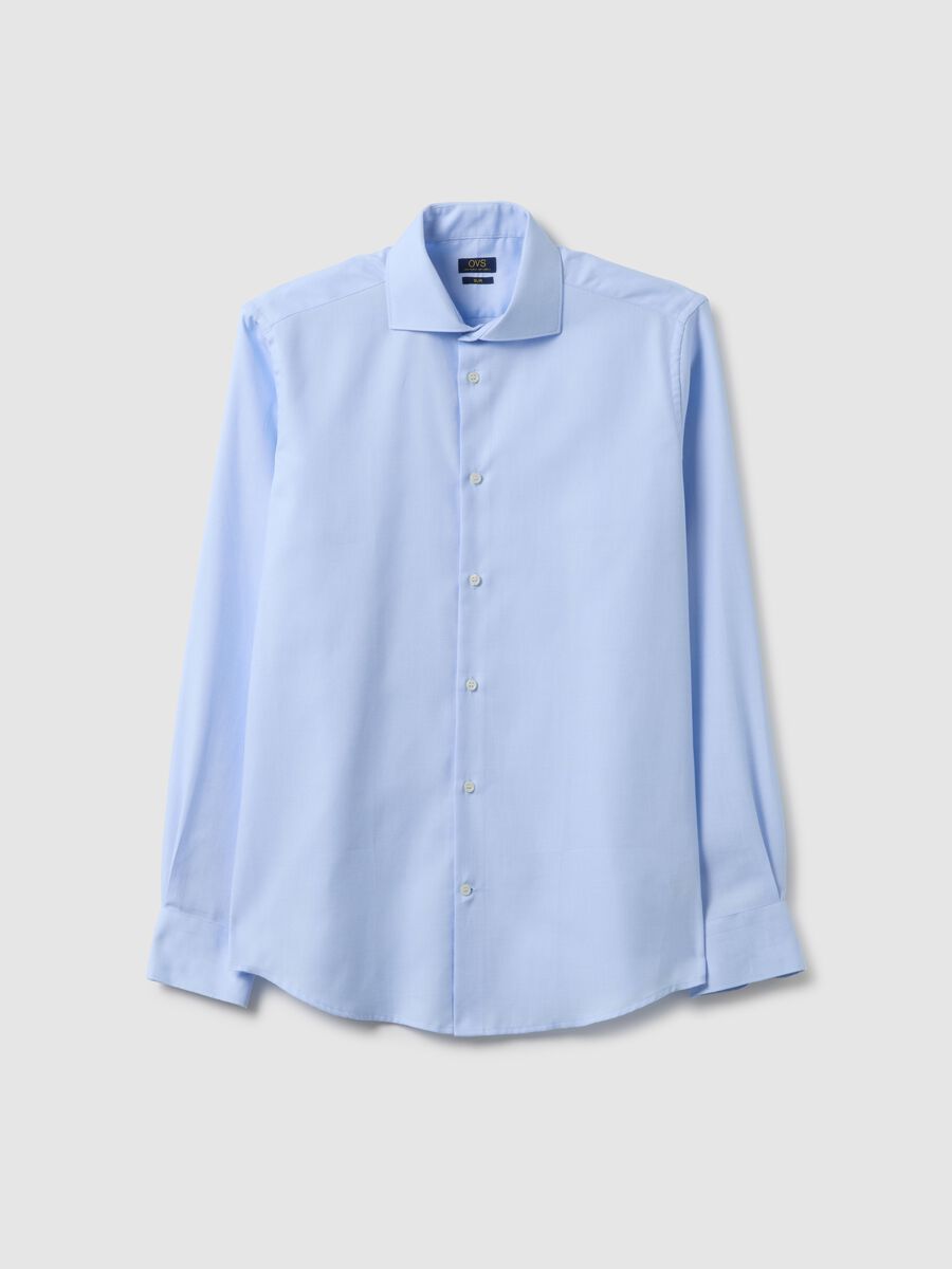 Light blue shirt with French collar in pure cotton slim fit_4