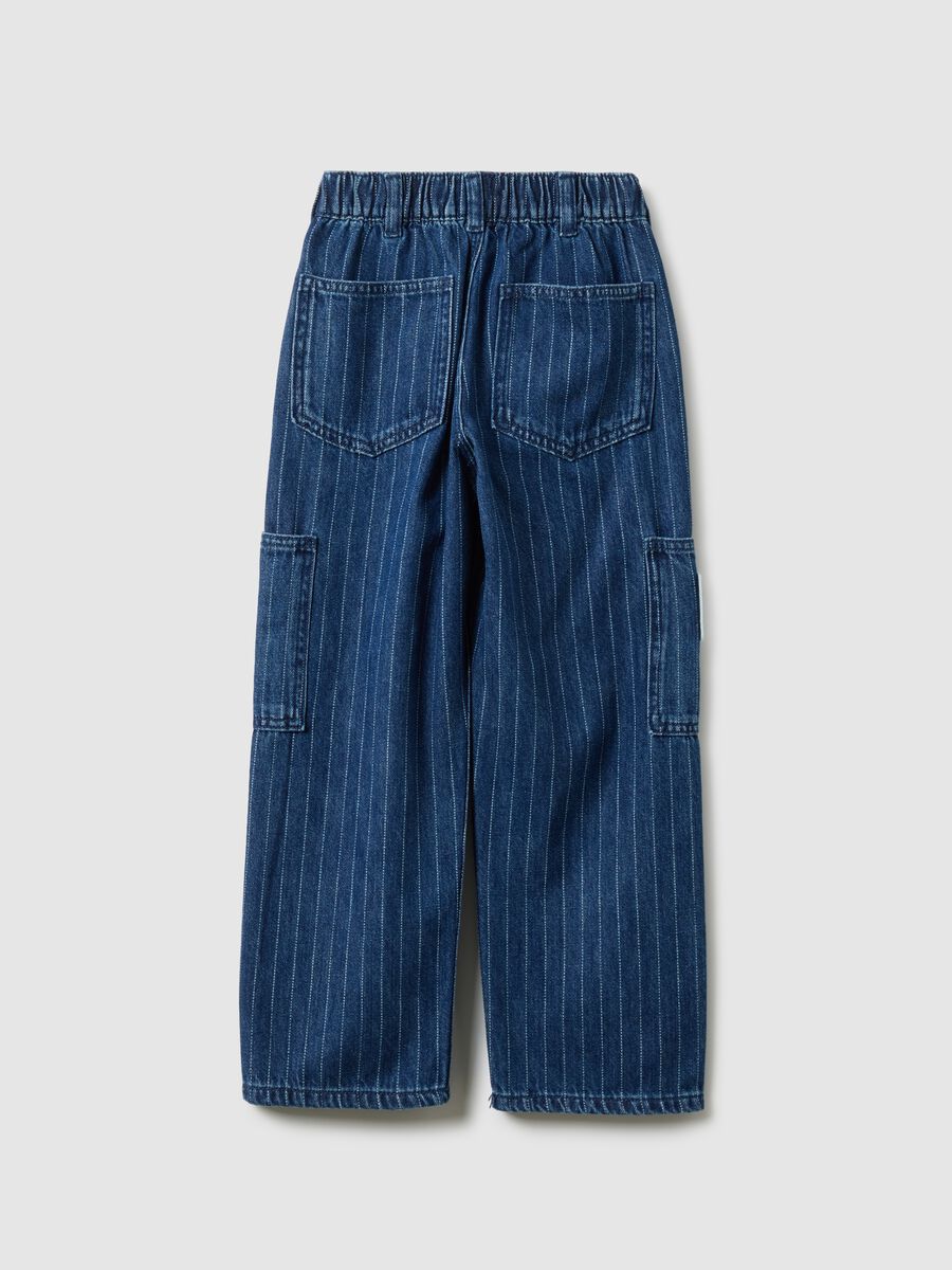 Children's relaxed fit striped blue cotton blend cargo trousers_1
