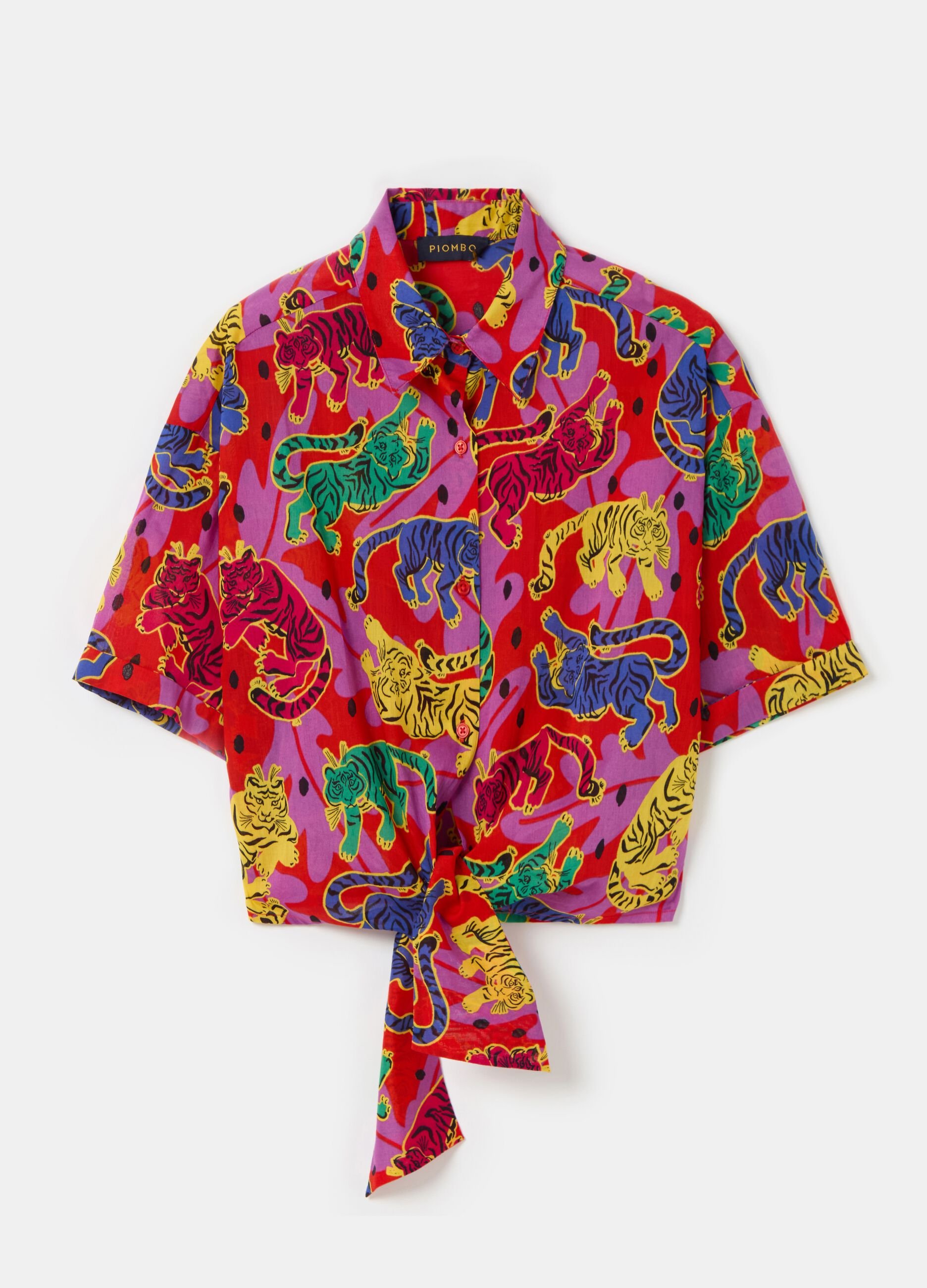 Camicia a maniche corte con stampa tigri