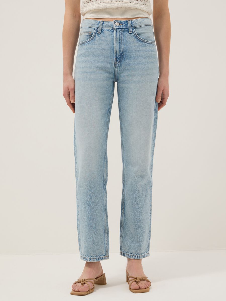 Blue straight regular fit denim jeans in pure cotton_1